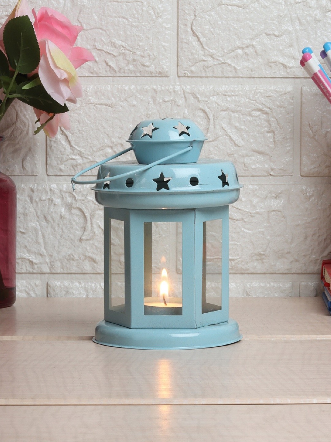 

EXIM DECOR Turquoise Blue Traditional Candle Holder