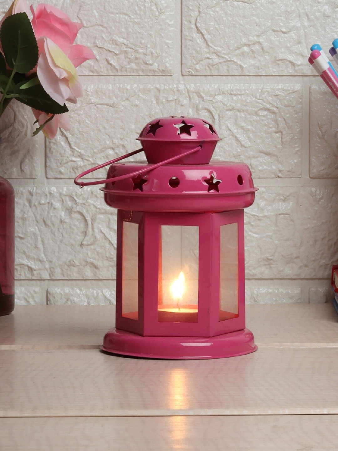 

EXIM DECOR Pink Metal Tea Light Holder