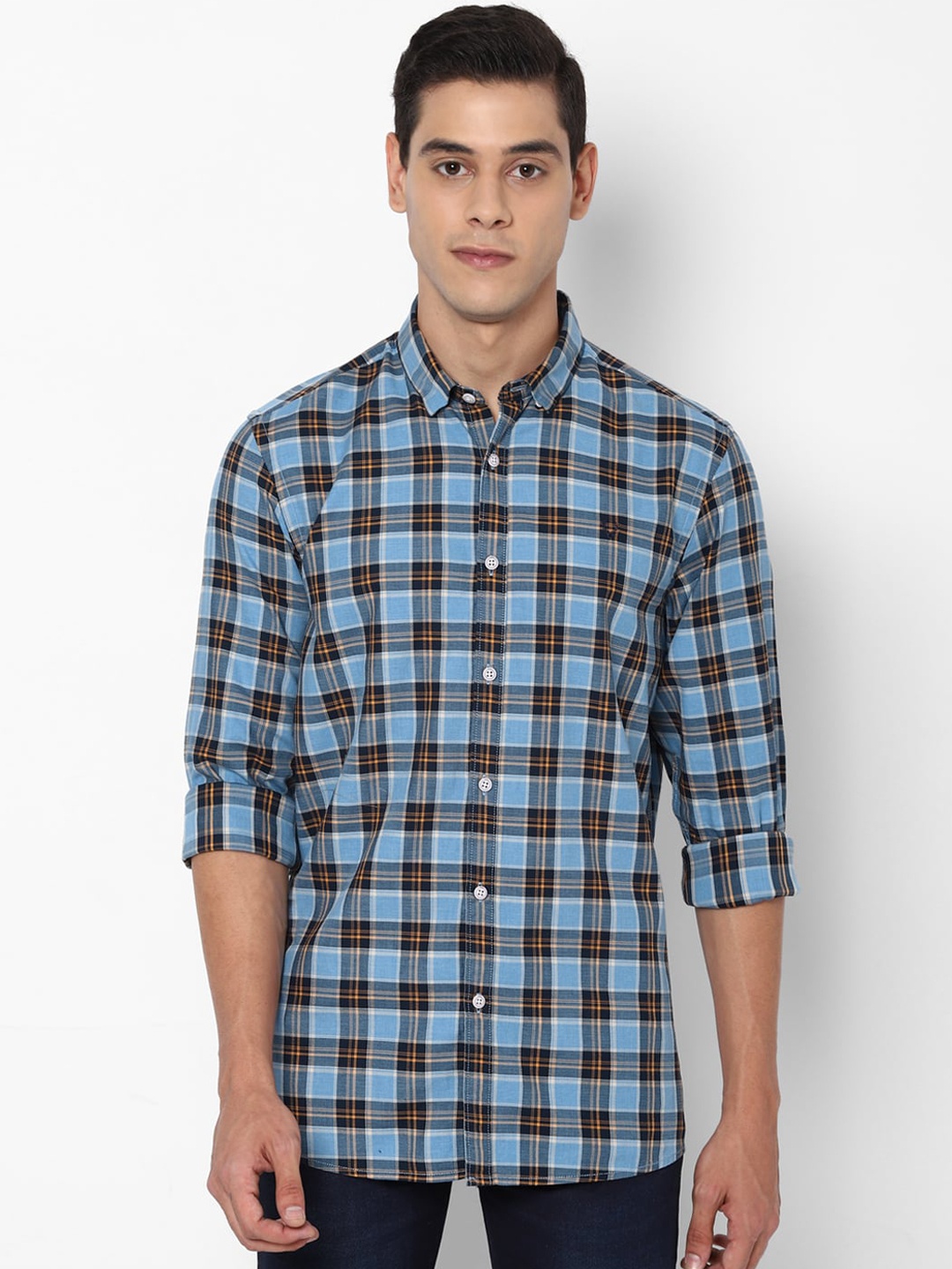 

Allen Solly Sport Men Blue Opaque Checked Pure Cotton Casual Shirt