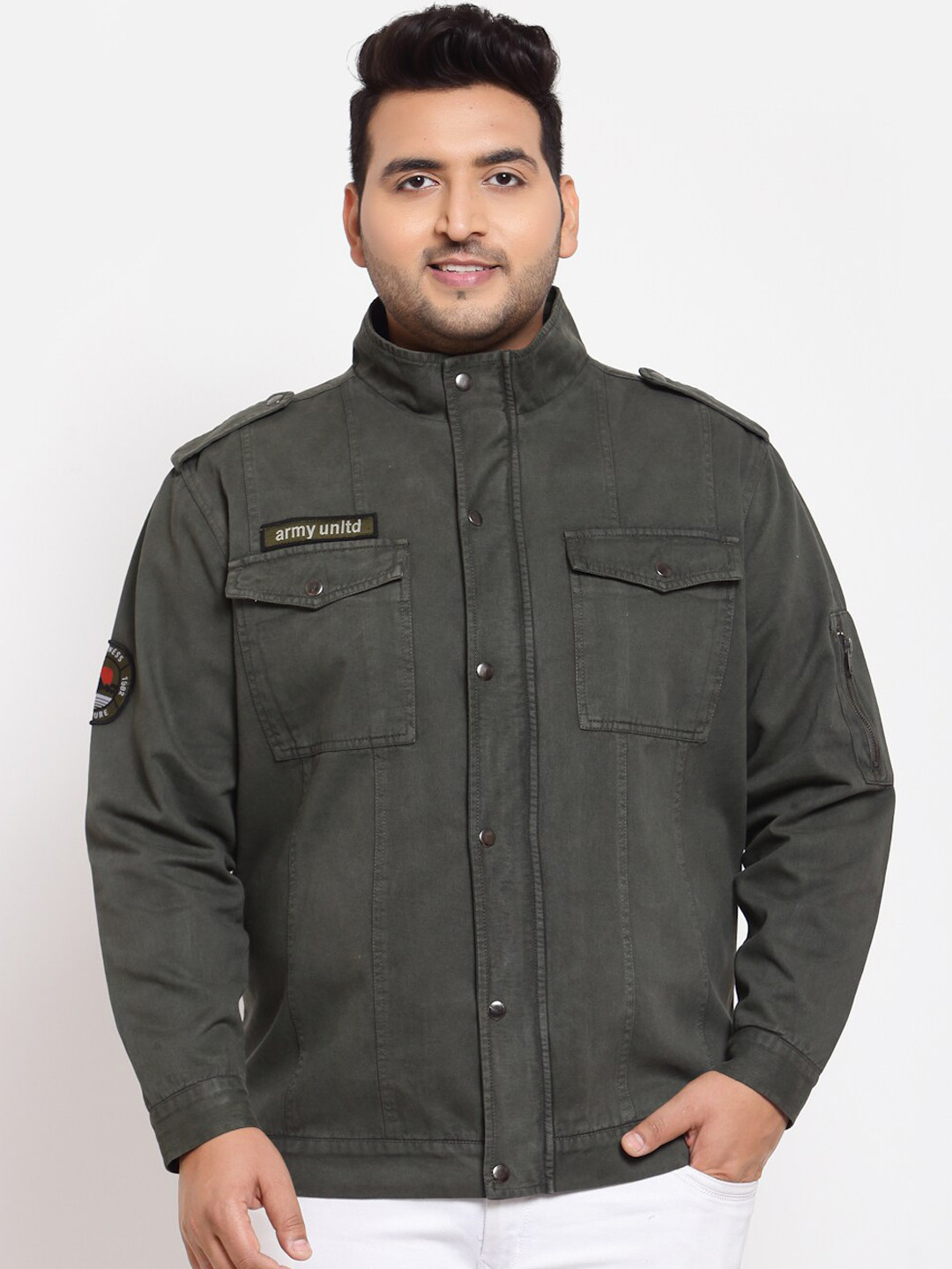

plusS Men Olive Green Padded Jacket