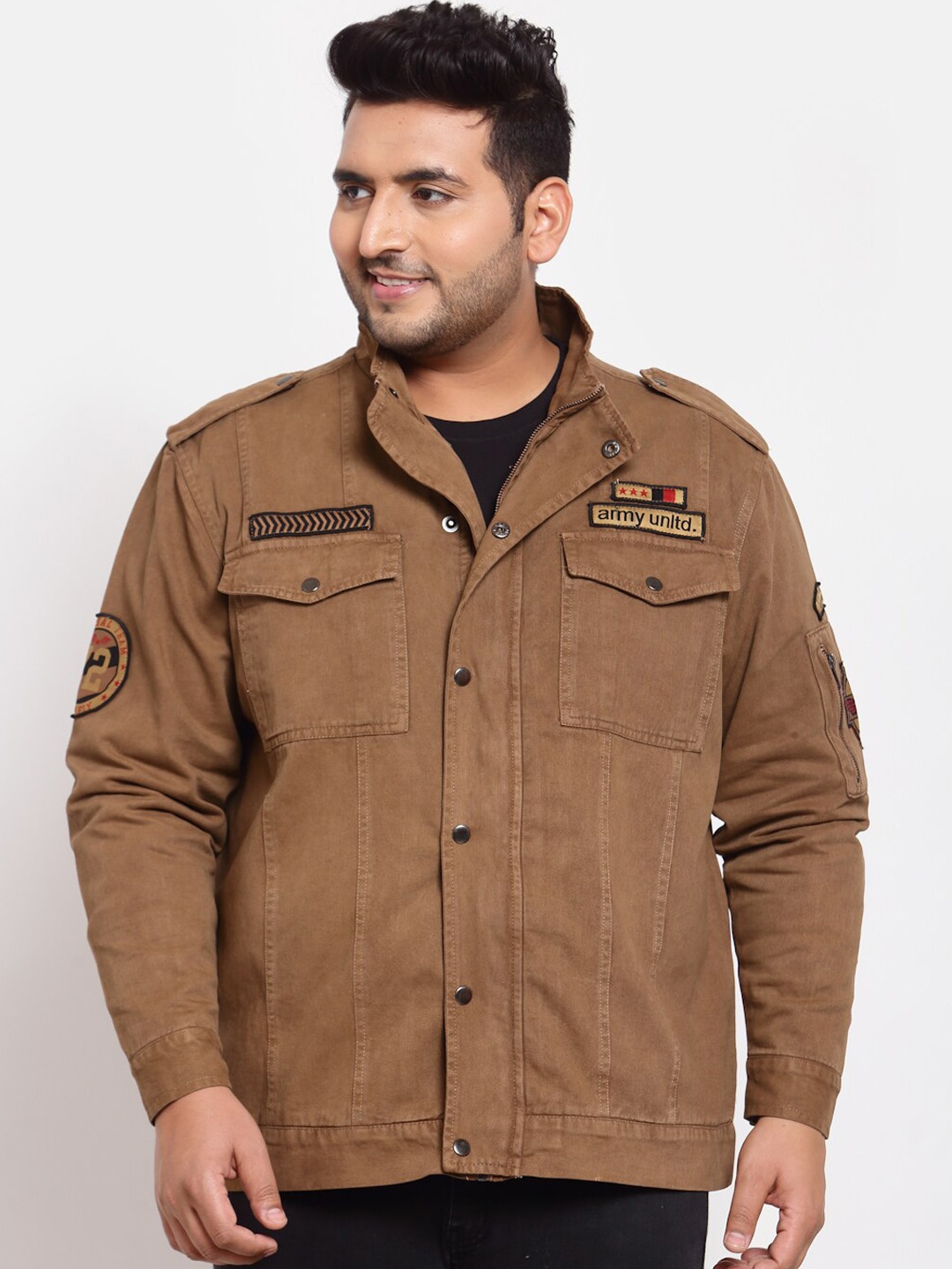 

plusS Men Brown Solid Denim Jacket