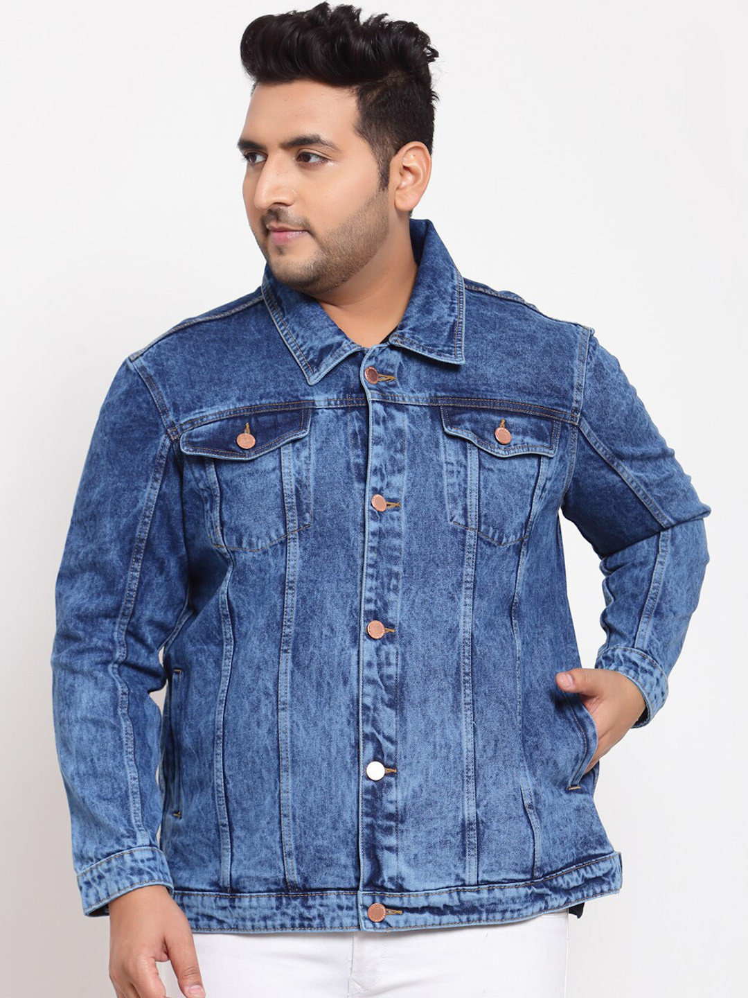 

plusS Men Blue Washed Denim Jacket