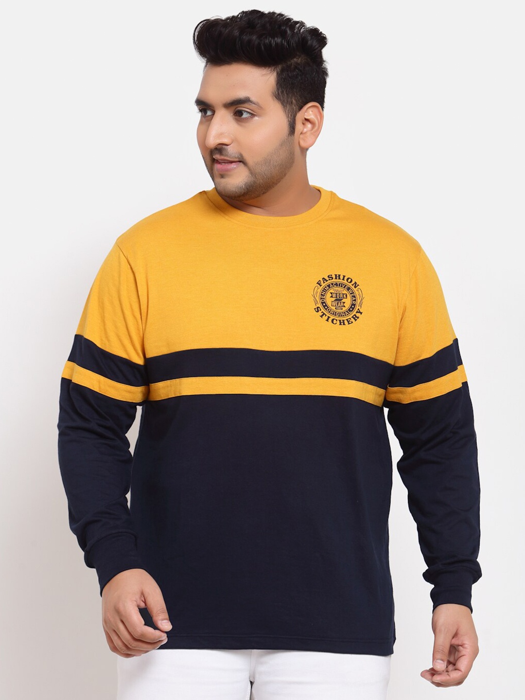 

plusS Men Mustard Yellow Colourblocked T-shirt