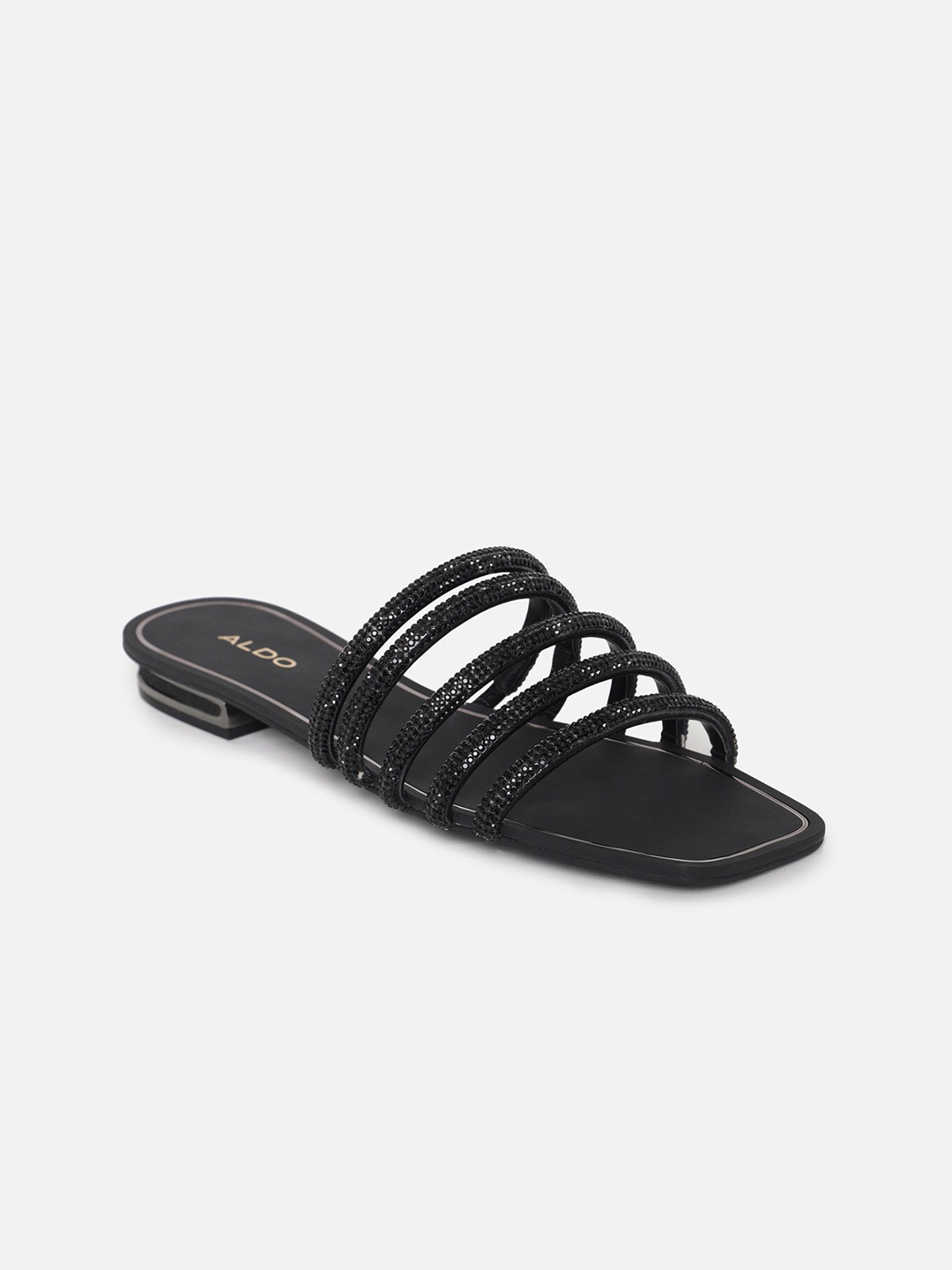 

ALDO Women Black Striped Open Toe Flats