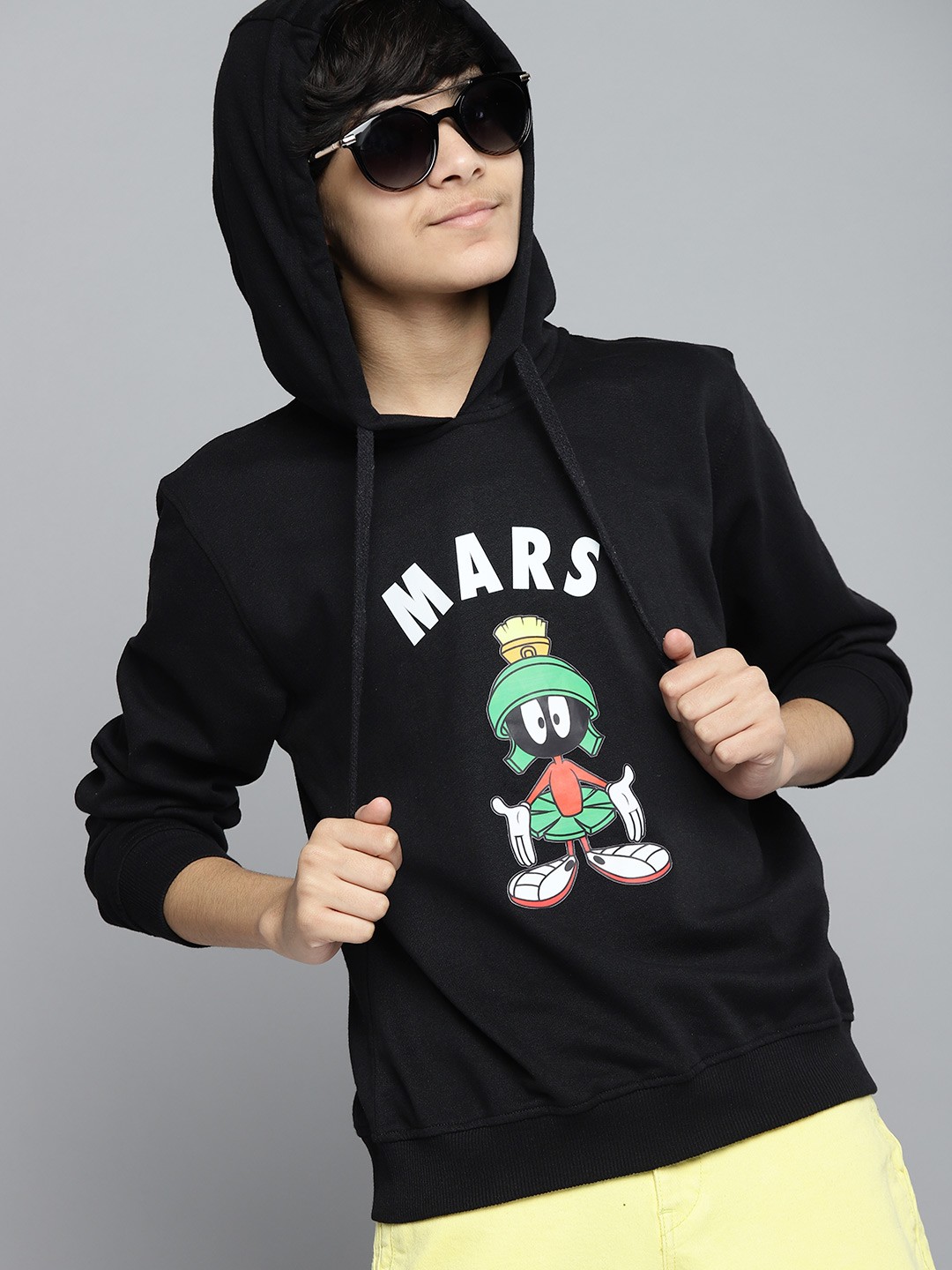 

Kook N Keech Looney Tunes Teens Boys Black Marvin the Martian Print Hooded Sweatshirt