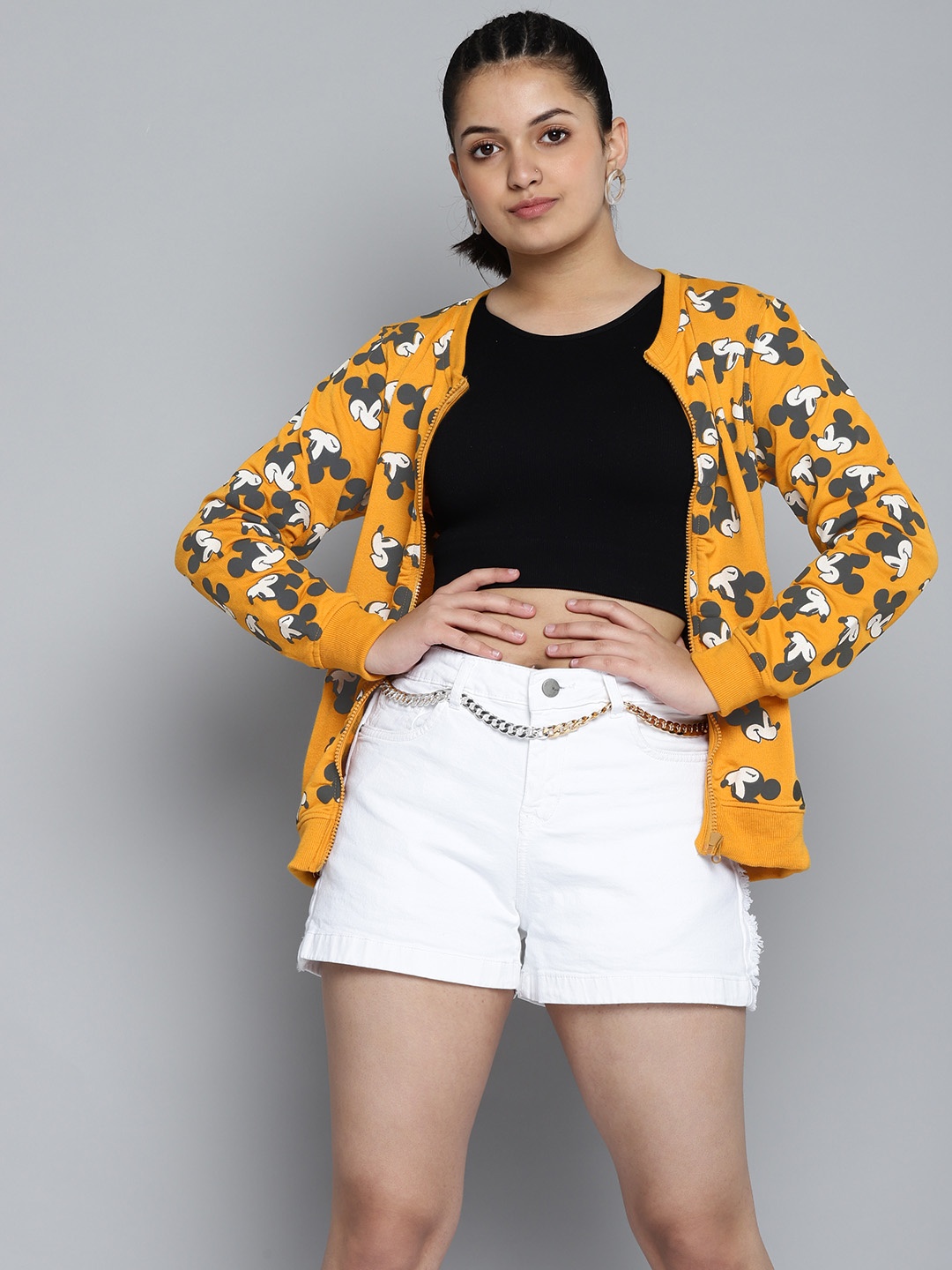 

Kook N Keech Disney Teens Girls Mustard Yellow & Black Mickey Mouse Print Sweatshirt