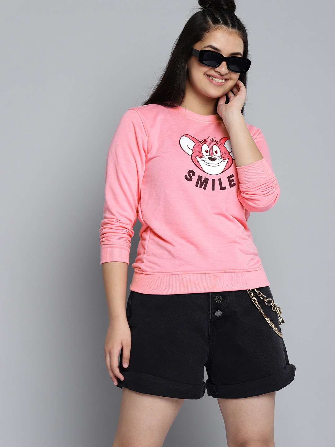 

Kook N Keech Toons Teens Girls Pink Jerry Printed Hooded Sweatshirt
