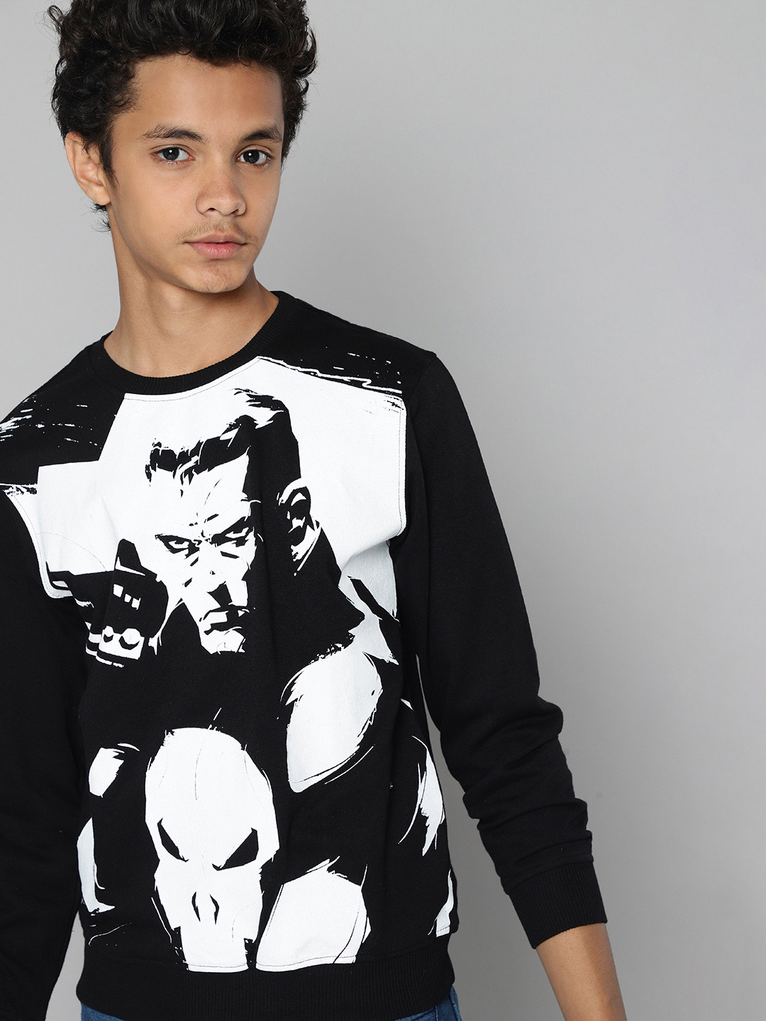

Kook N Keech Marvel Teens Boys Black & White Punisher Printed Sweatshirt