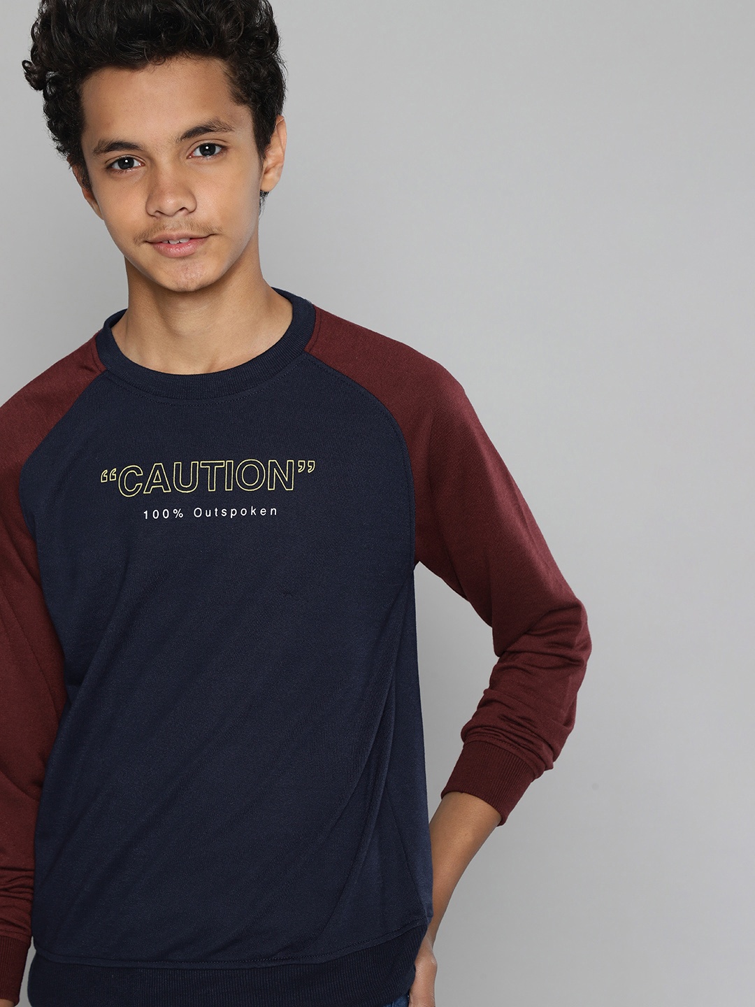 

Kook N Keech Teens Boys Navy Blue & Burgundy Typography Printed Sweatshirt