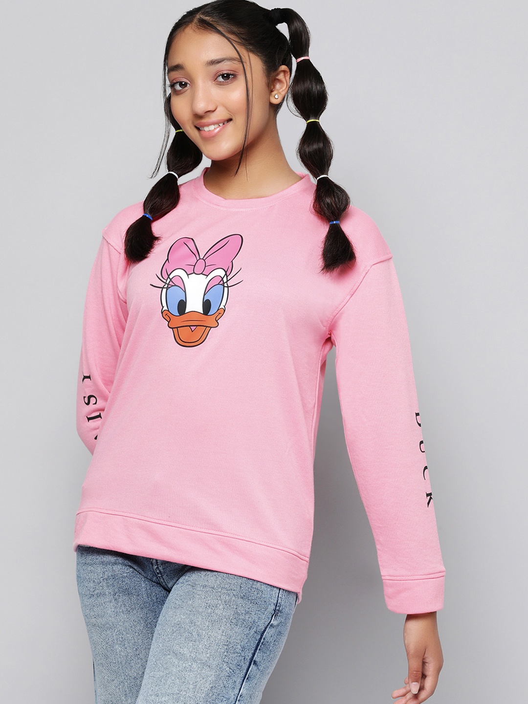 

Kook N Keech Disney Teens Girls Pink & White Daisy Duck Print Sweatshirt
