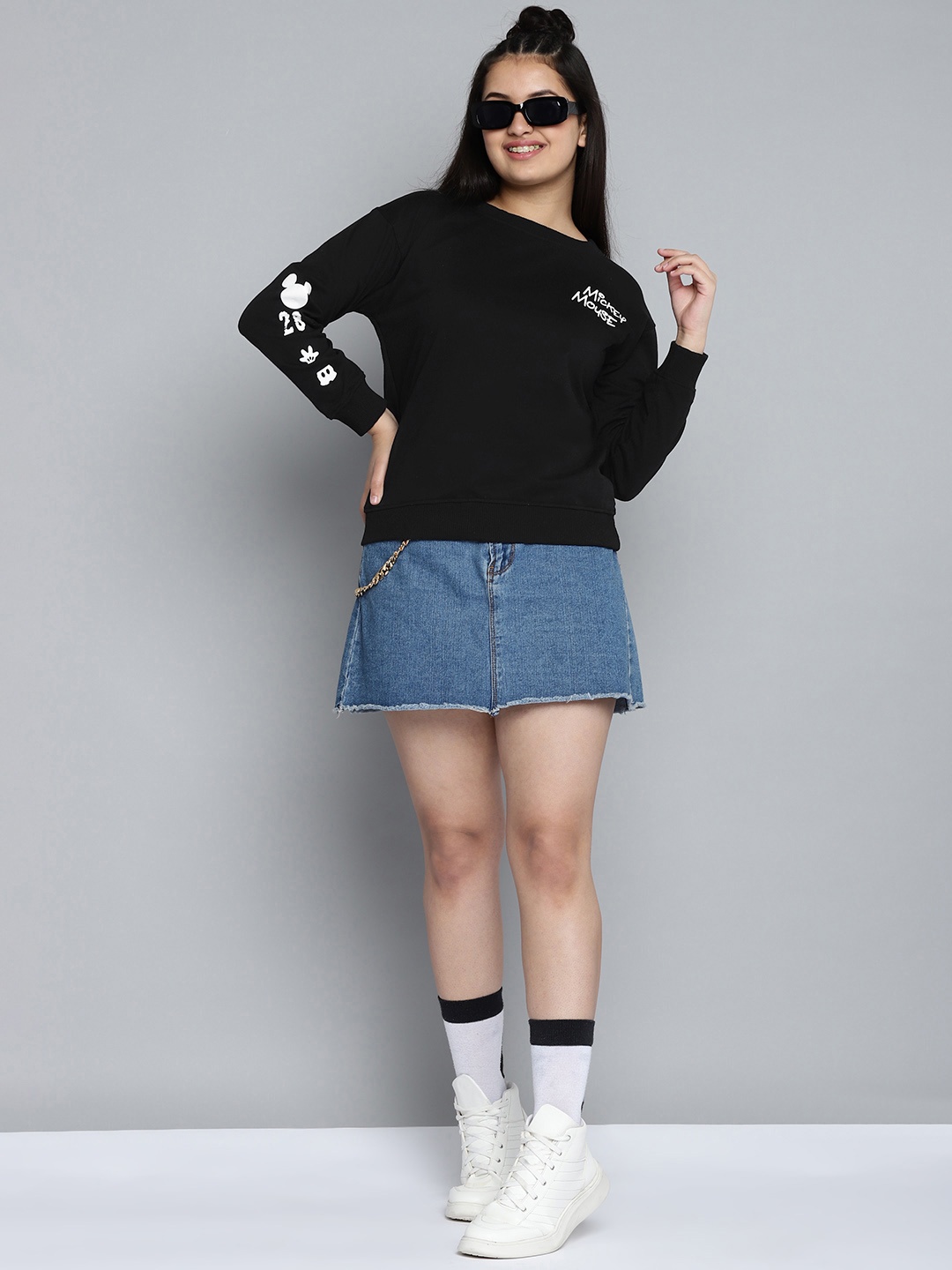 

Kook N Keech Disney Teens Girls Black Mickey Mouse Print Detail Sweatshirt