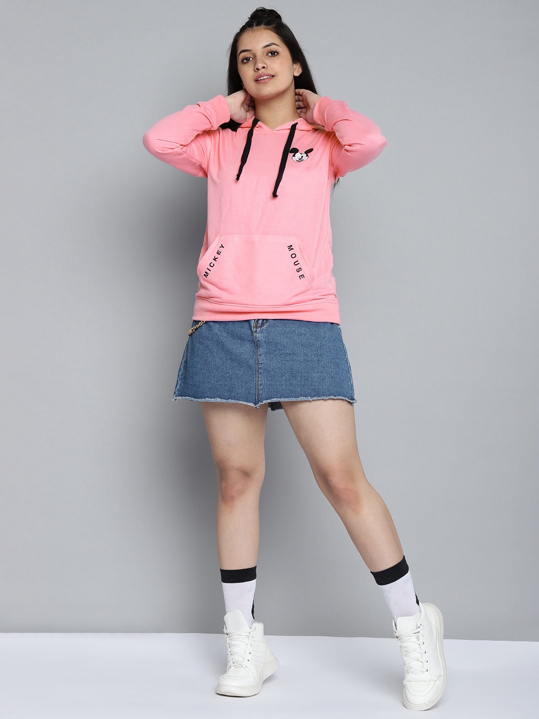 

Kook N Keech Disney Teens Girl Pink Solid Hooded Sweatshirt with Mickey Mouse Print Detail
