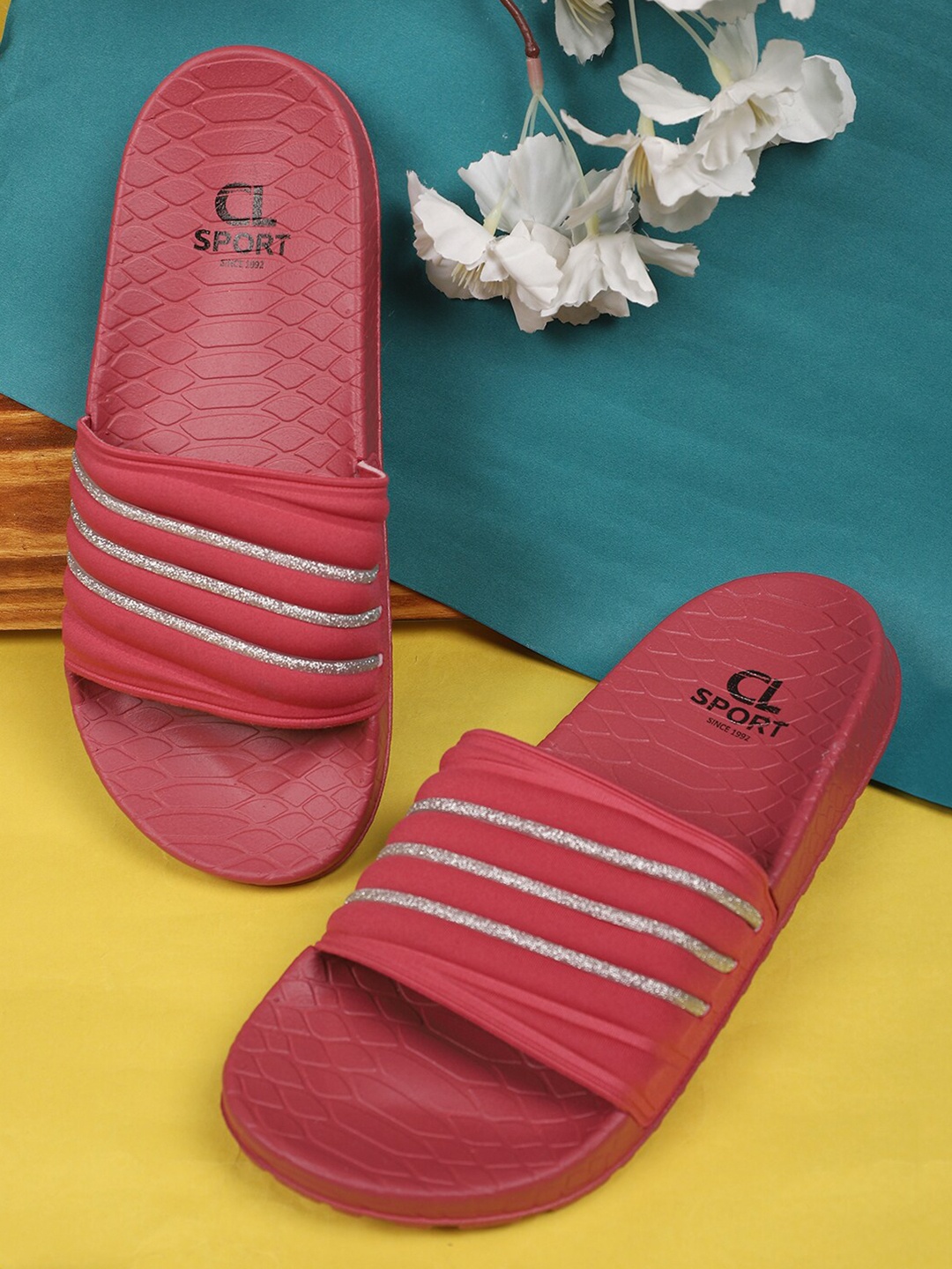 

Carlton London sports Women Pink Striped Sliders