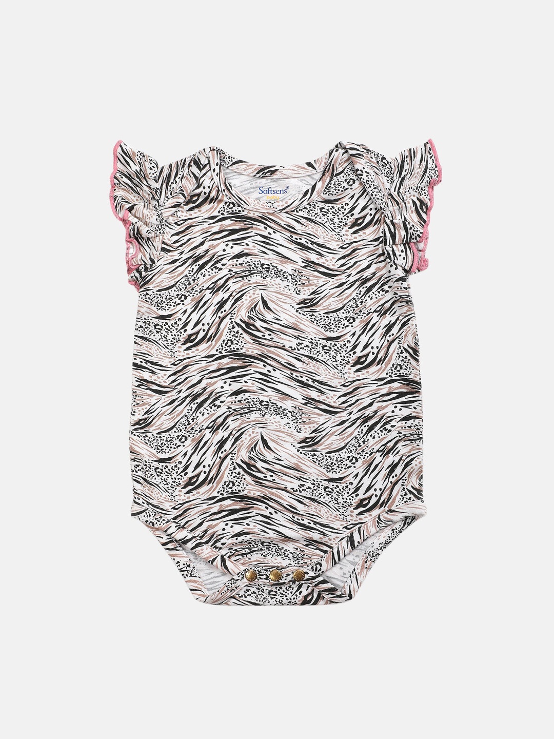 

Softsens Infant Girls White & Black Printed Bodysuit