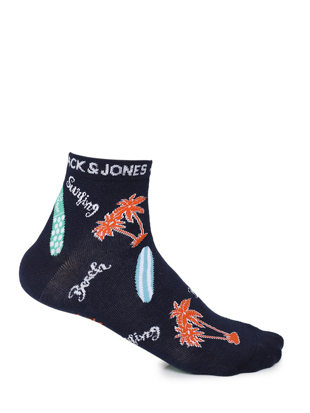 

Jack & Jones Unisex Blue & Orange Printed Cotton Ankle-Length Socks