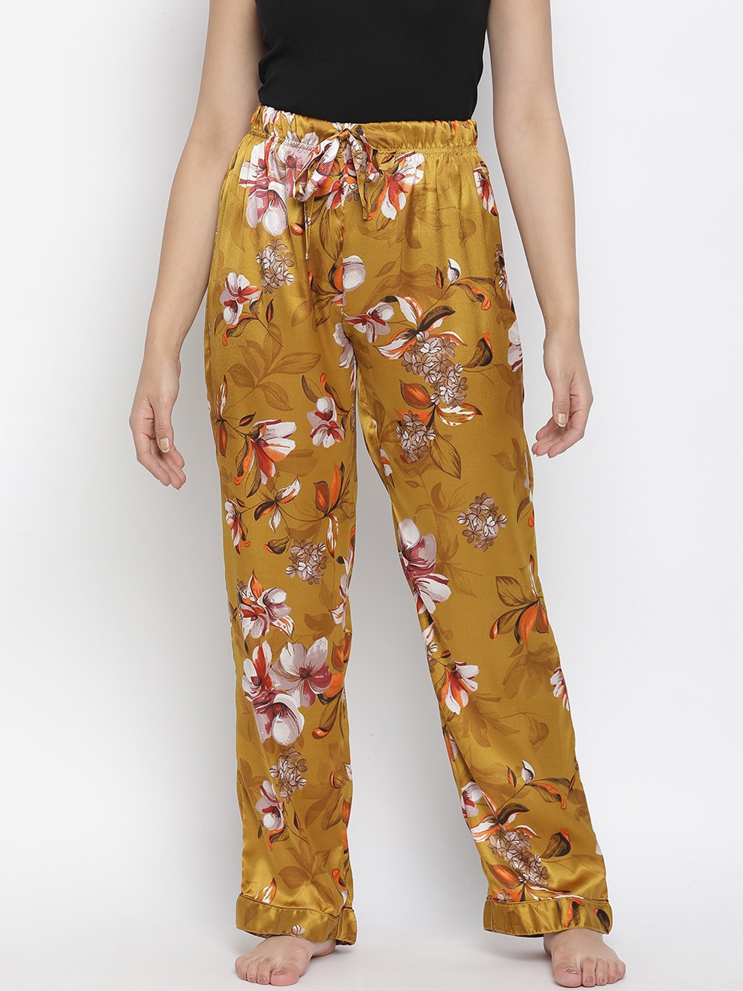 

Oxolloxo Women Floral Print Nightwear Pajama, Mustard
