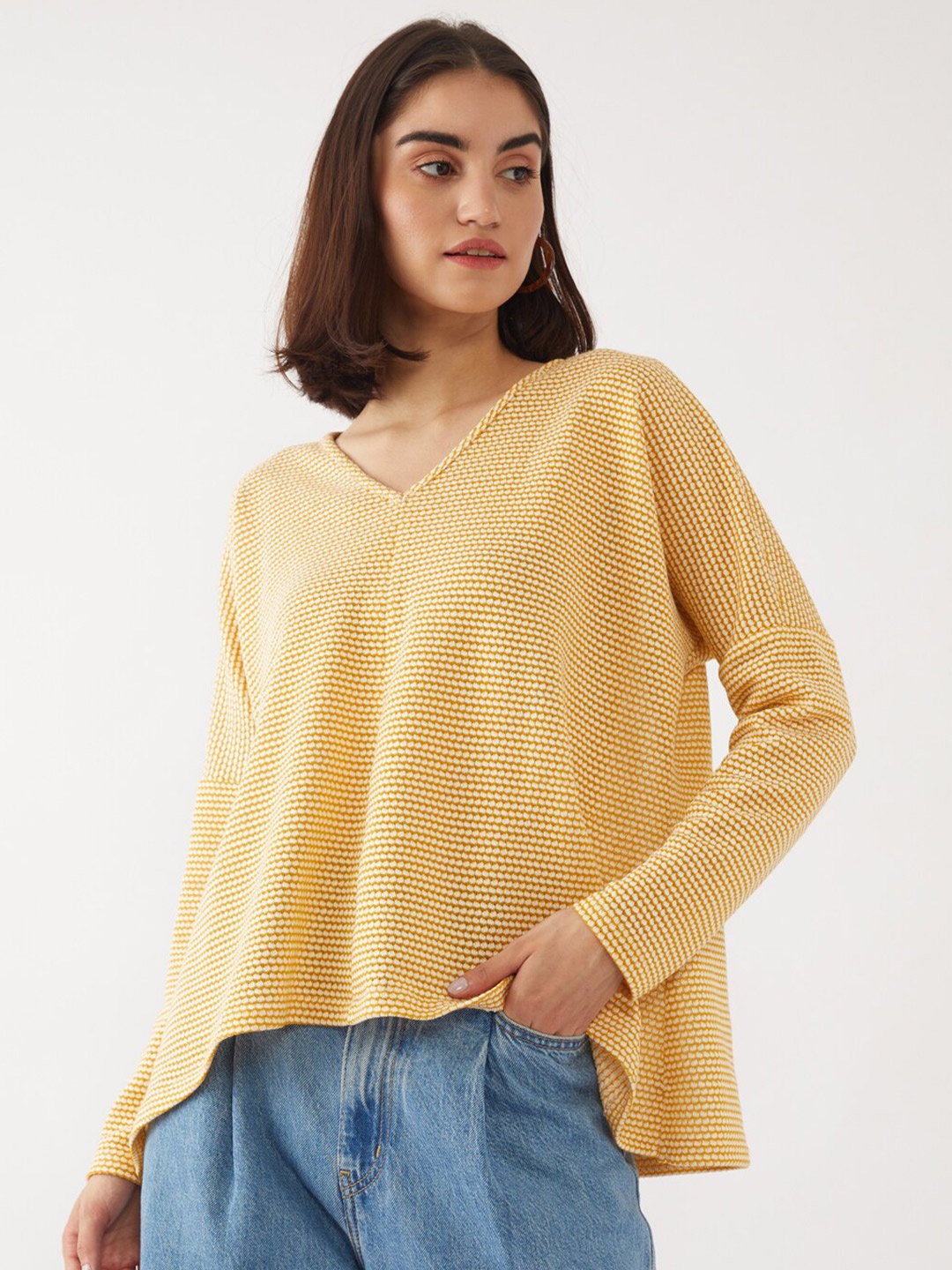 

Zink London Women Yellow Self Design Regular Top