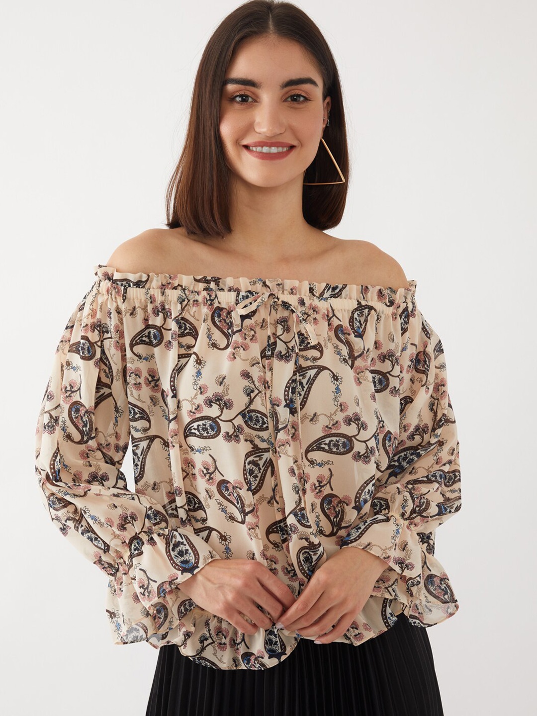 

Zink London Pink Floral Off-Shoulder Bardot Top