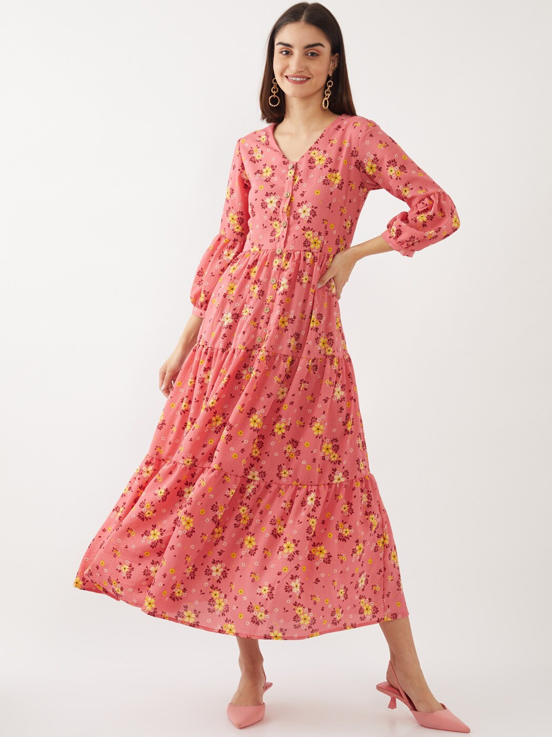 

Zink London Peach-Coloured Floral Maxi Dress