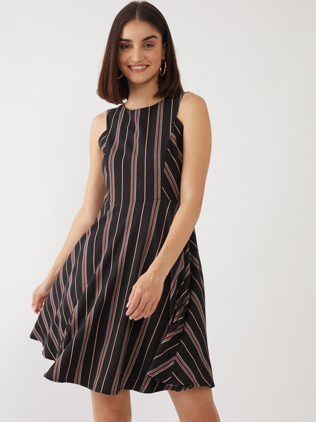 

Zink London Black Striped Fit & Flared Dress