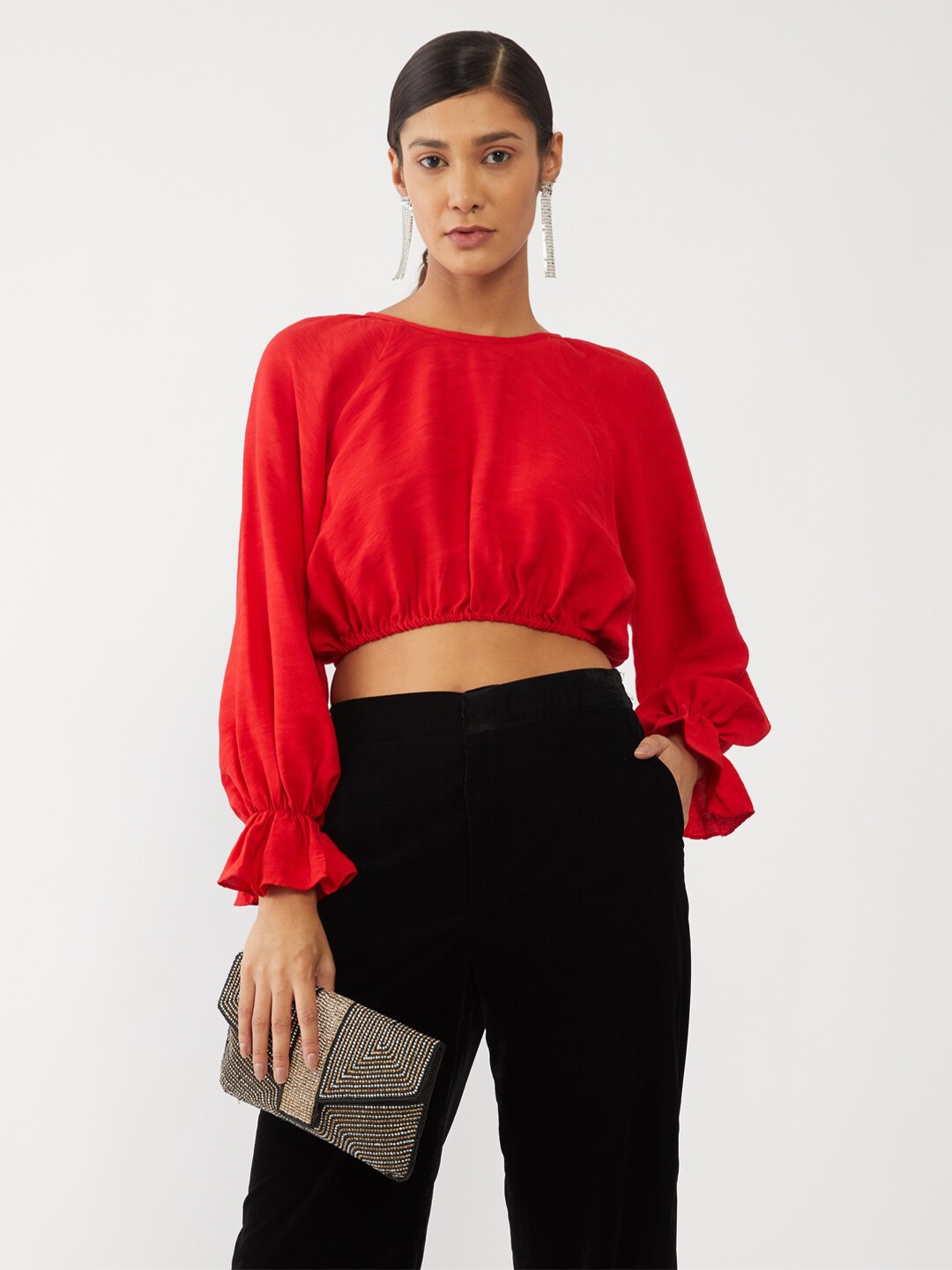 

Zink London Red Blouson Crop Top