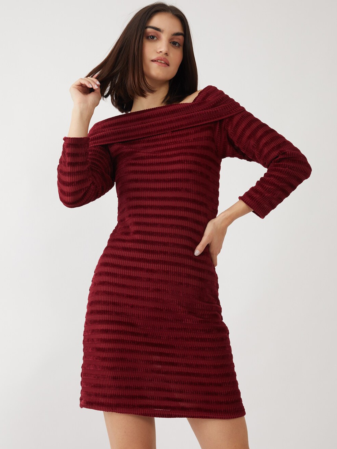 

Zink London Maroon Striped Bodycon Dress