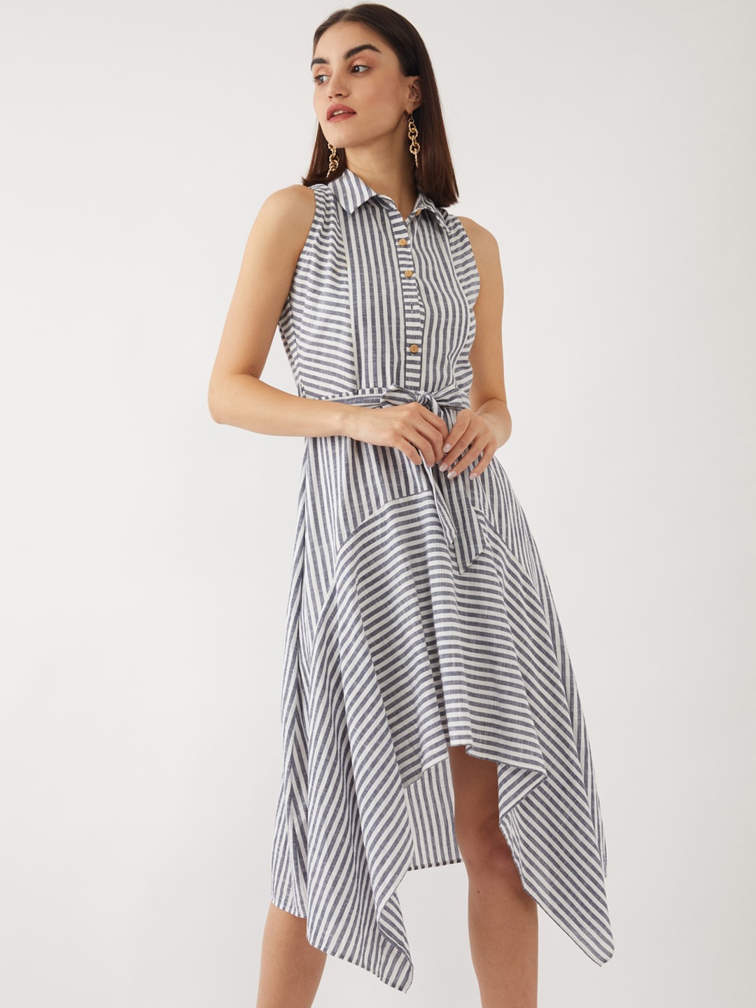 

Zink London White Striped Midi Dress