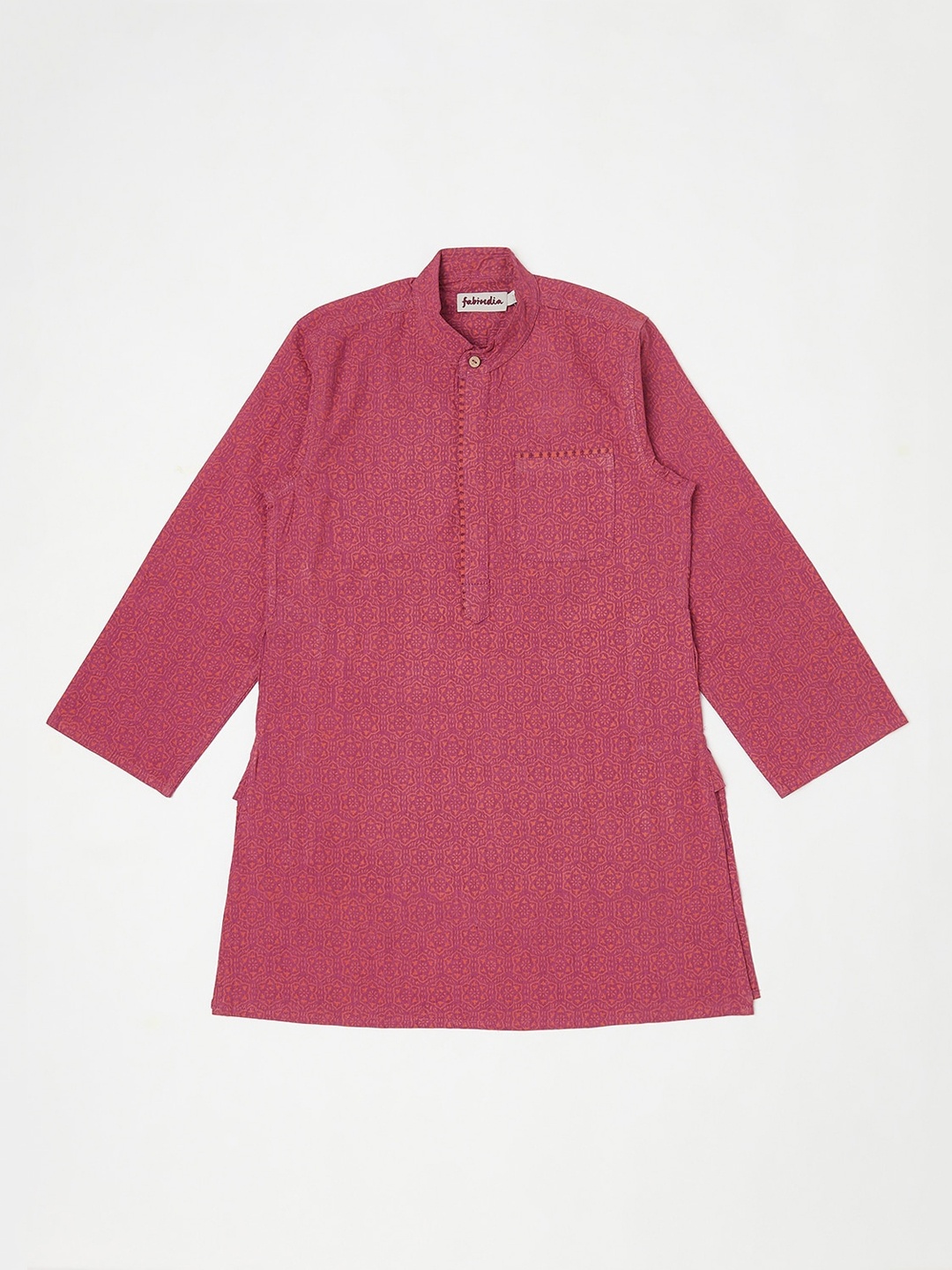 

Fabindia Boys Purple & Red Ethnic Motifs Printed Cotton Kurta