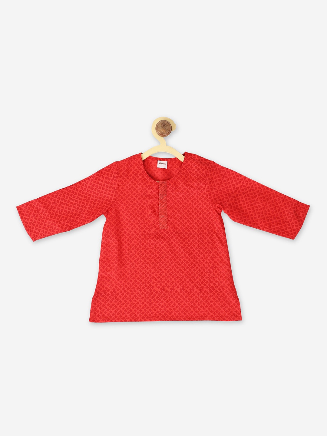 

Fabindia Boys Red Geometric Thread Work Kurta