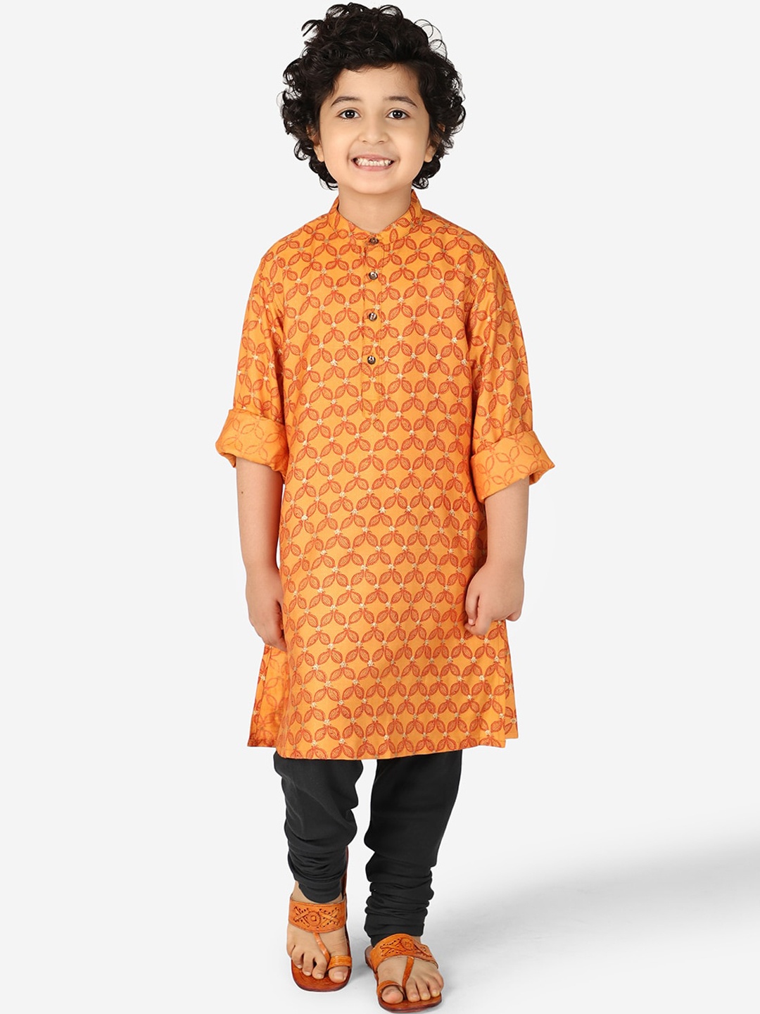 

Fabindia Boys Orange Quirky Thread Work Pathani Kurta