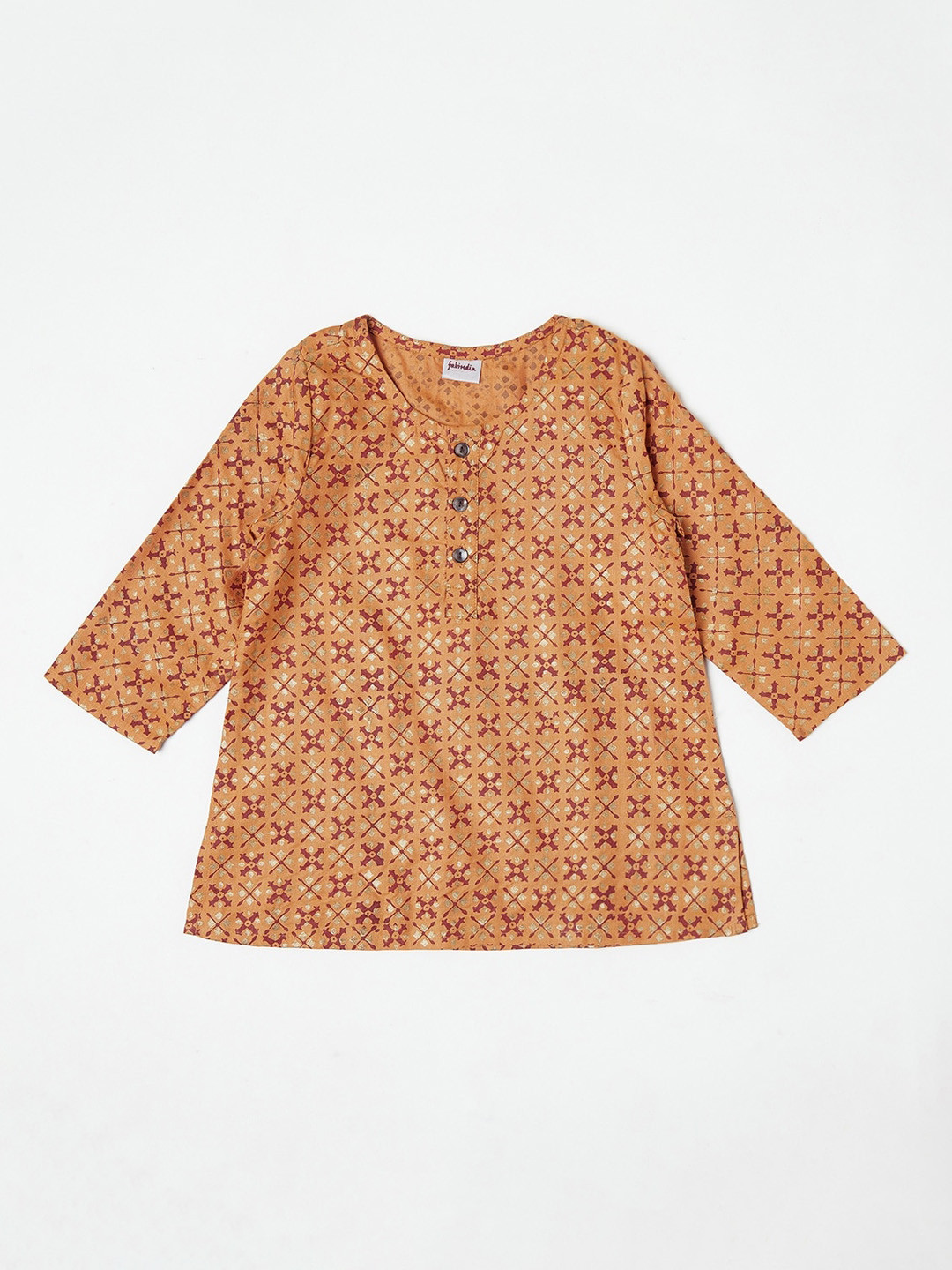 

Fabindia Boys Rust Ethnic Motifs Printed Cotton Kurta