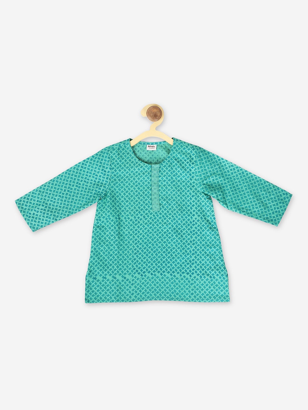 

Fabindia Boys Teal Geometric Printed Kurta
