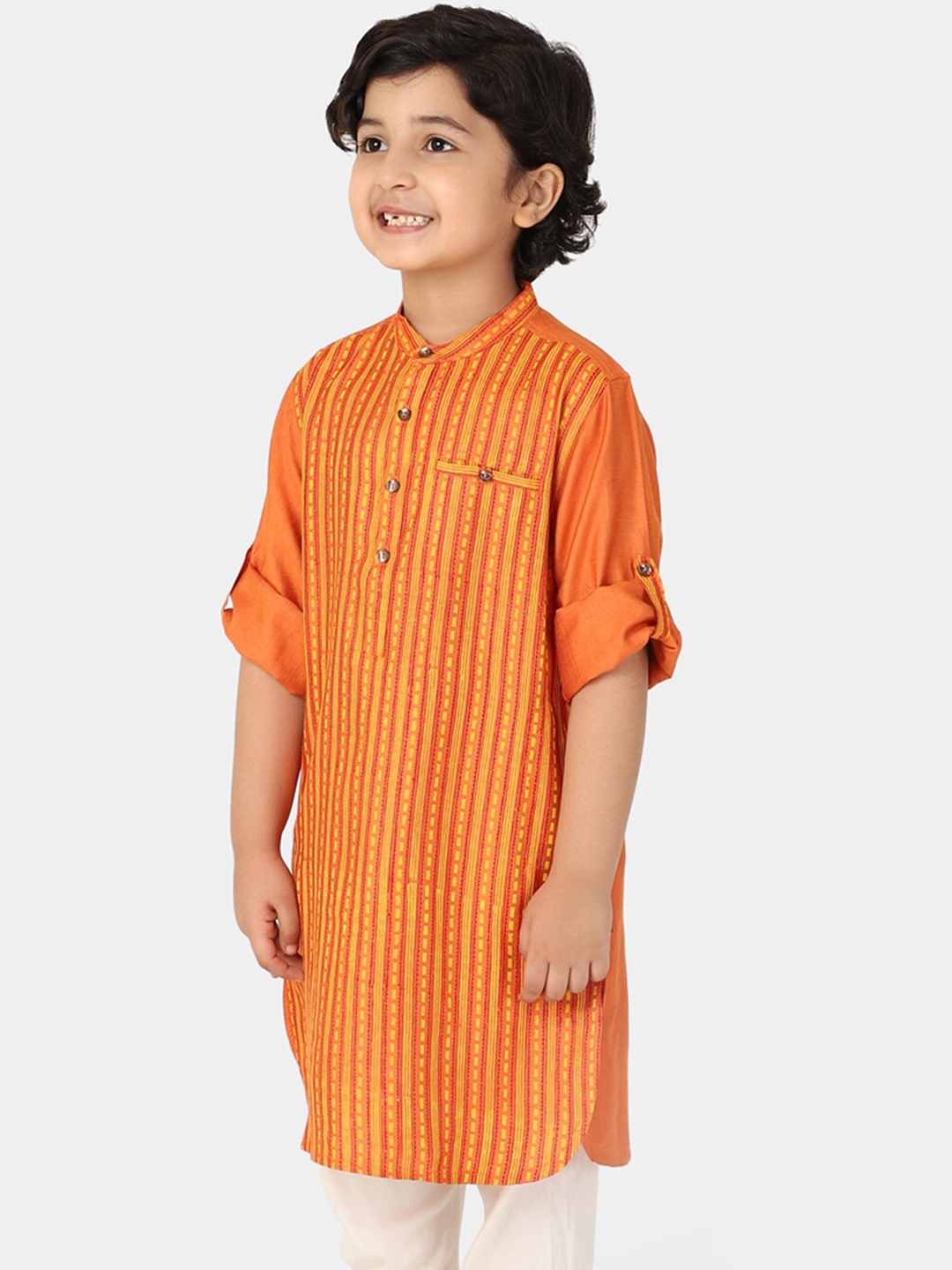 

Fabindia Boys Yellow Striped Kurta