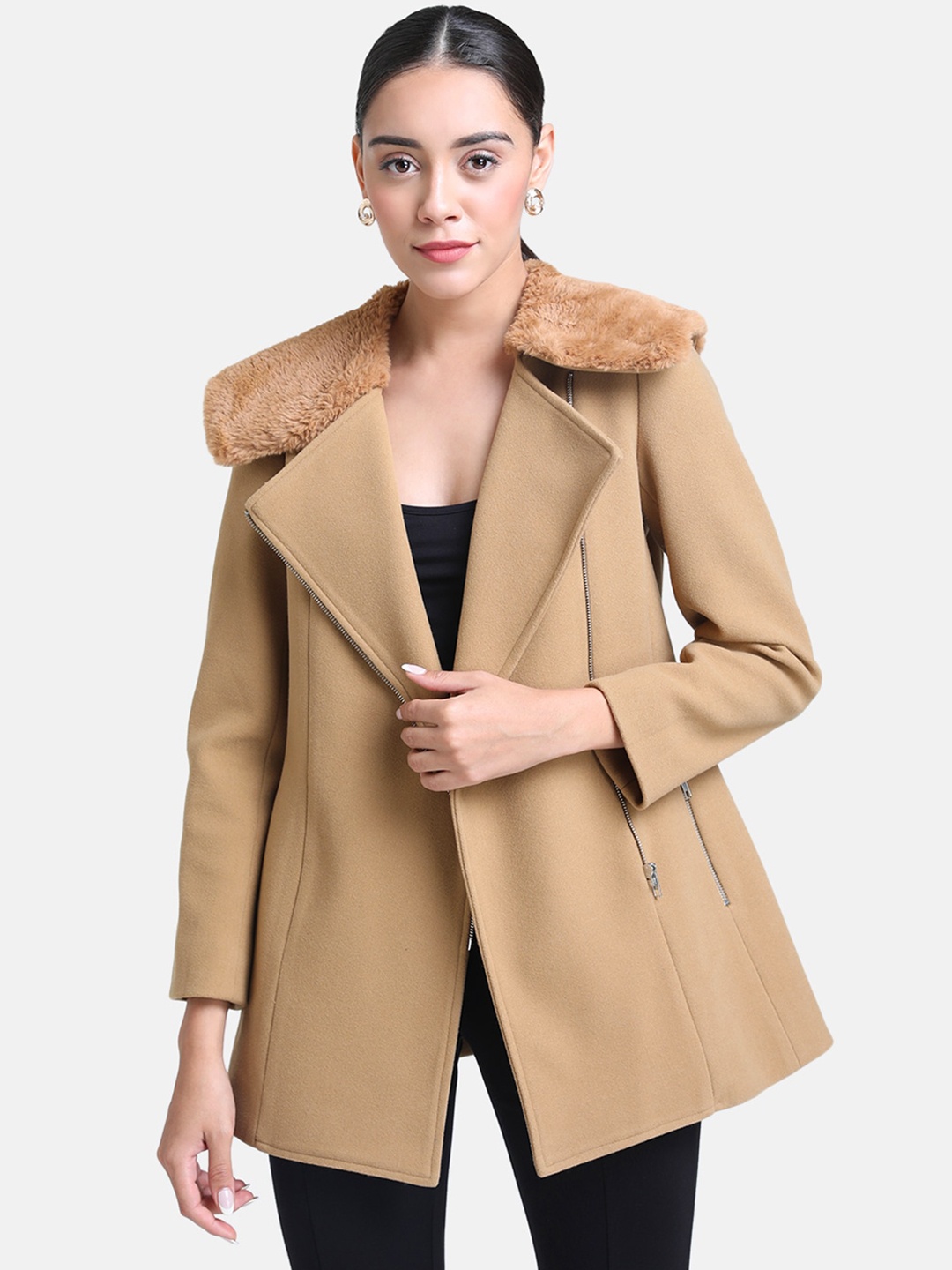 

Kazo Women Tan-Brown Solid Overcoat