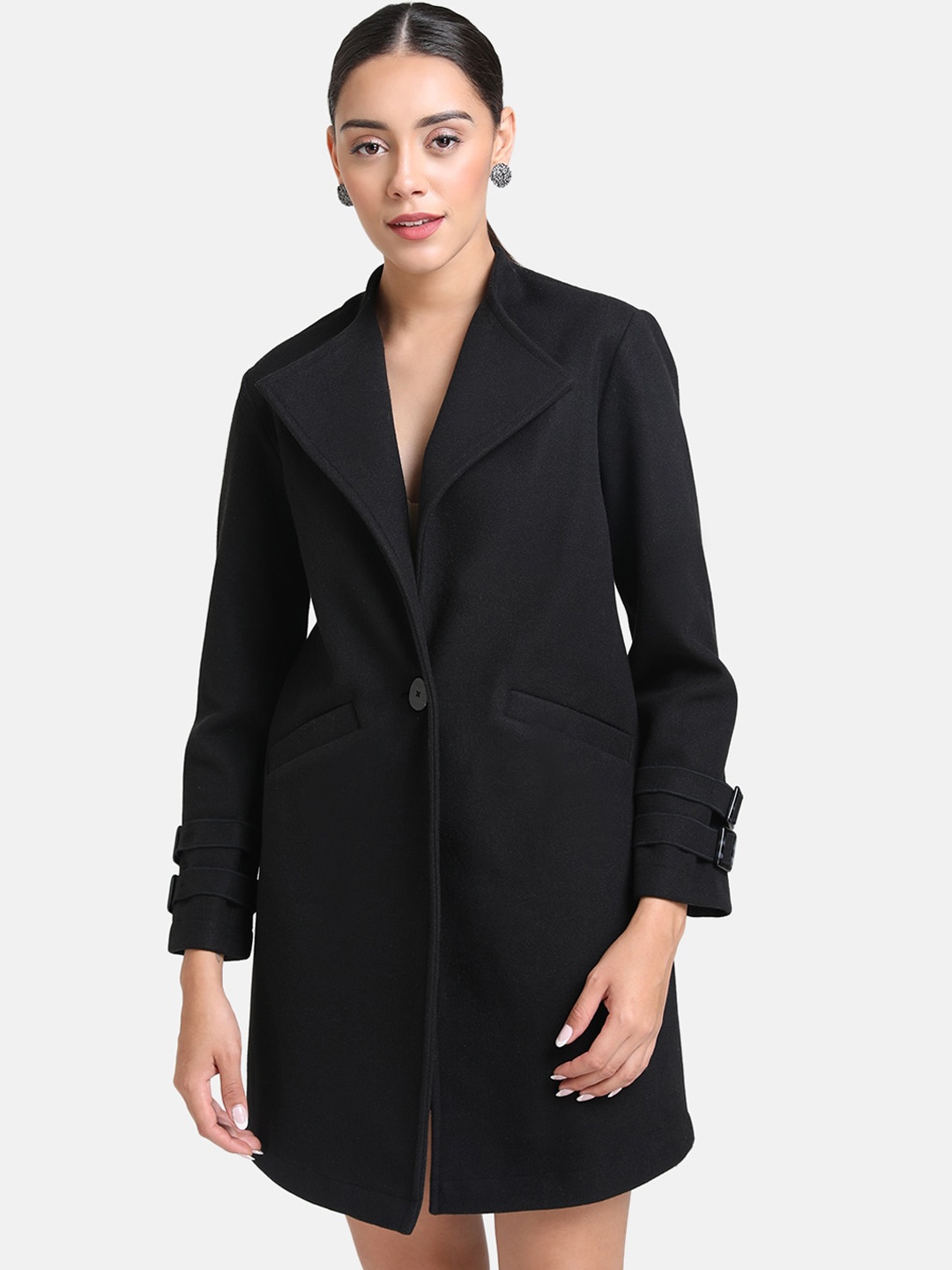 

Kazo Women Black Solid Longline Overcoat