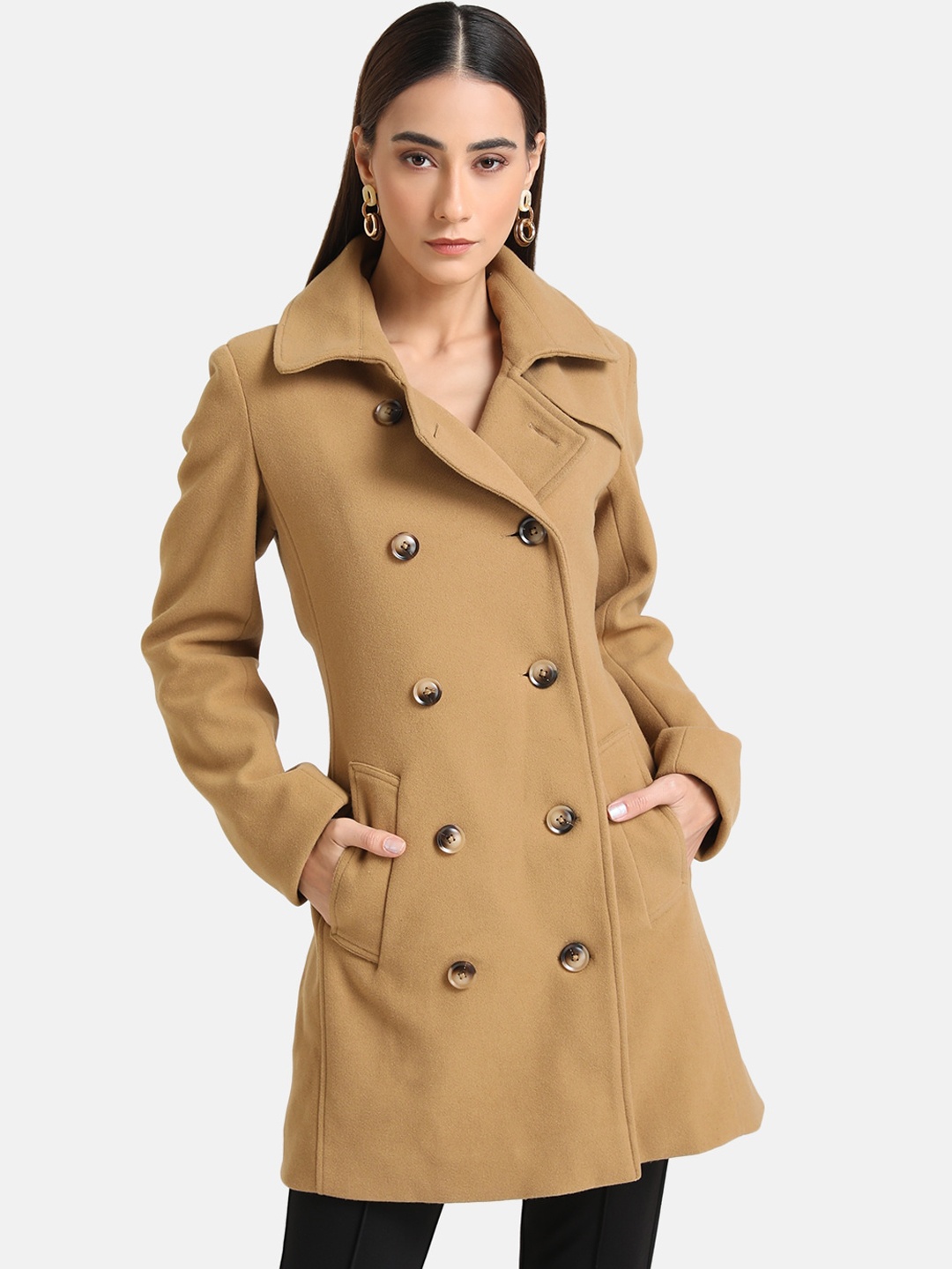 

Kazo Women Tan-Brown Solid Overcoat