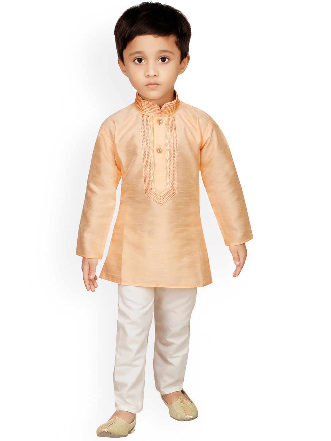 

Ridokidz Boys Peach-Coloured & Off-White Regular Kurta With Pyjamas