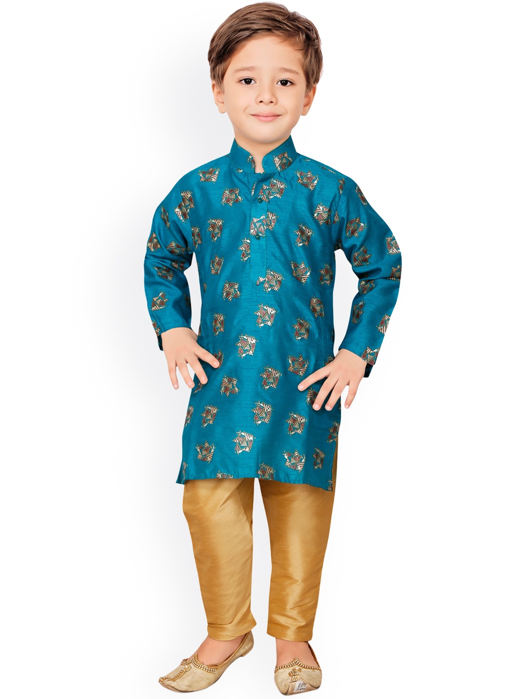 

Ridokidz Boys Blue Floral Printed Regular Kurti with Pyjamas