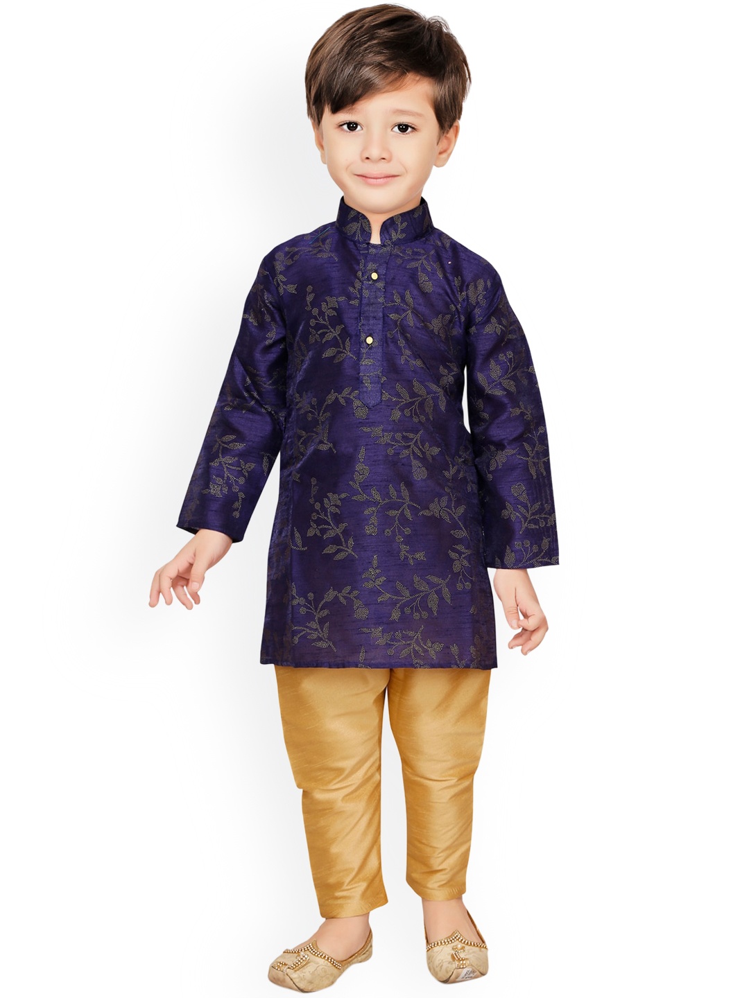 

Ridokidz Boys Navy Blue & Gold-Toned Ethnic Motifs Regular Kurta With Pyjamas