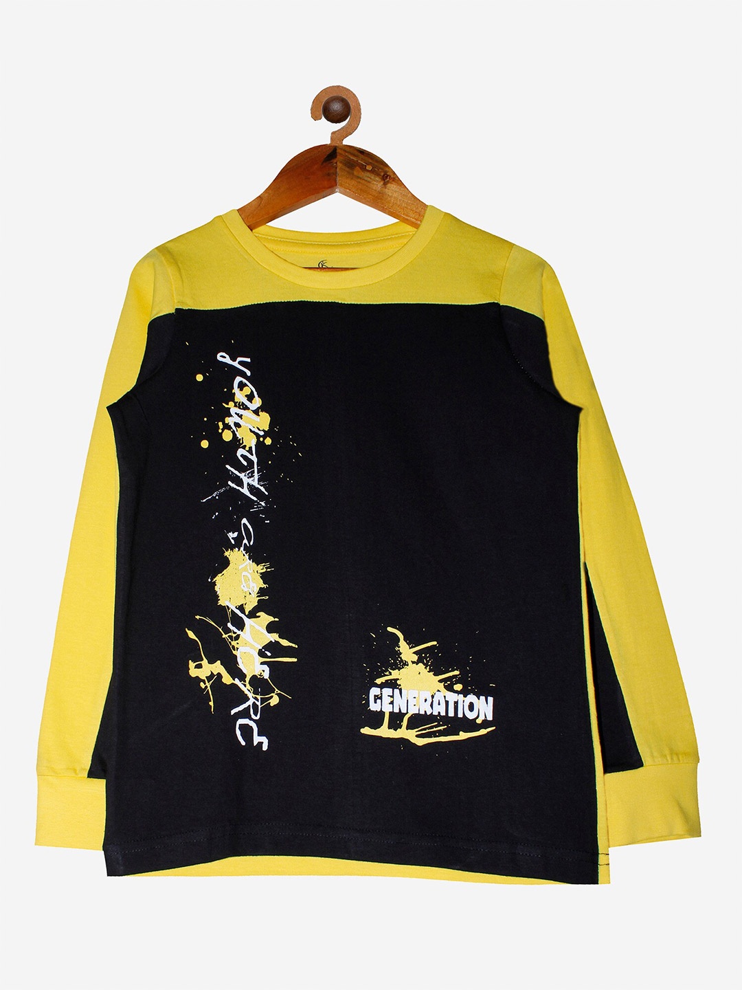 

KiddoPanti Boys Black & Yellow Colourblocked T-shirt