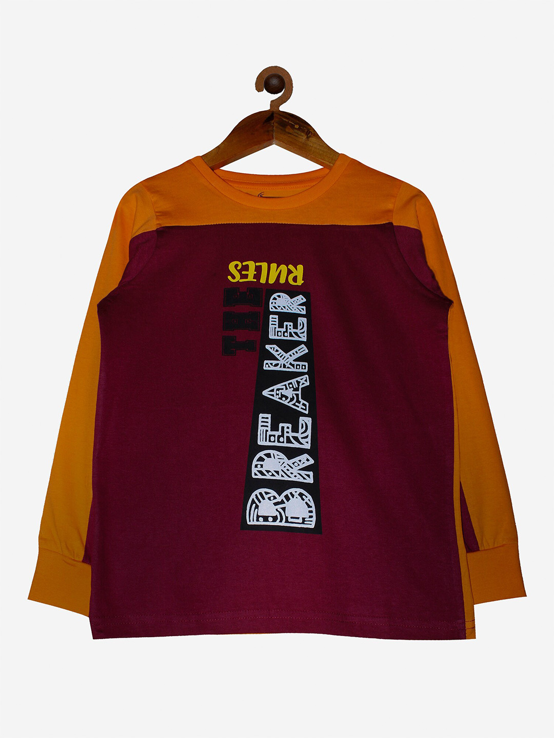 

KiddoPanti Boys Maroon & Brown Typography Printed Applique T-shirt