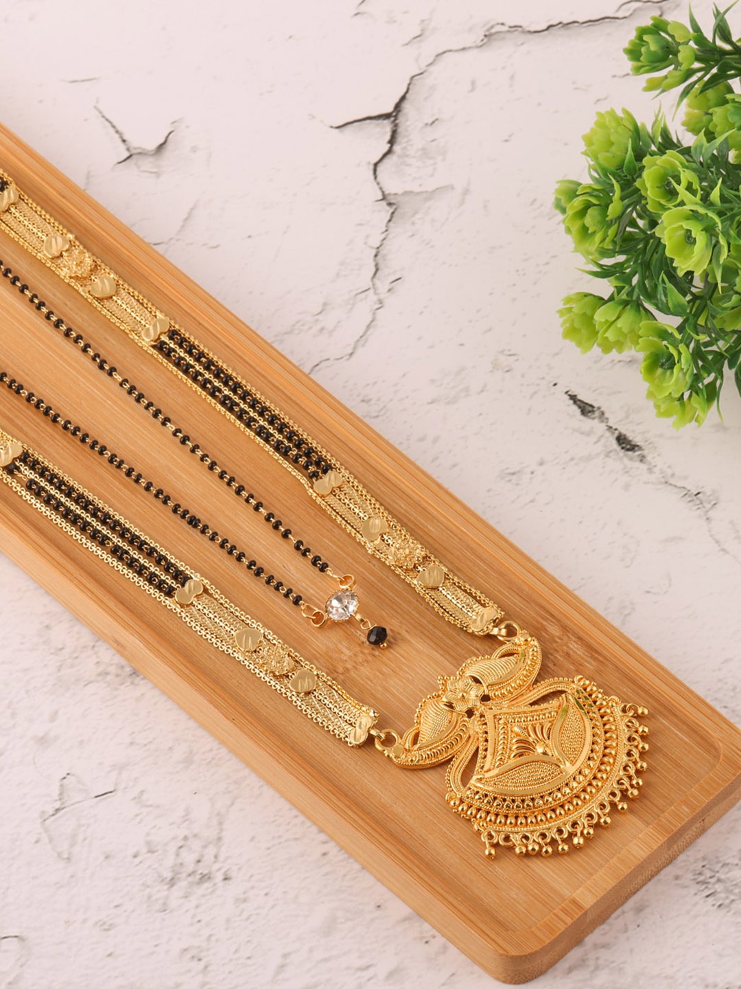 

Brandsoon Set Of 2 Gold-Plated & Black Beaded Mangalsutra
