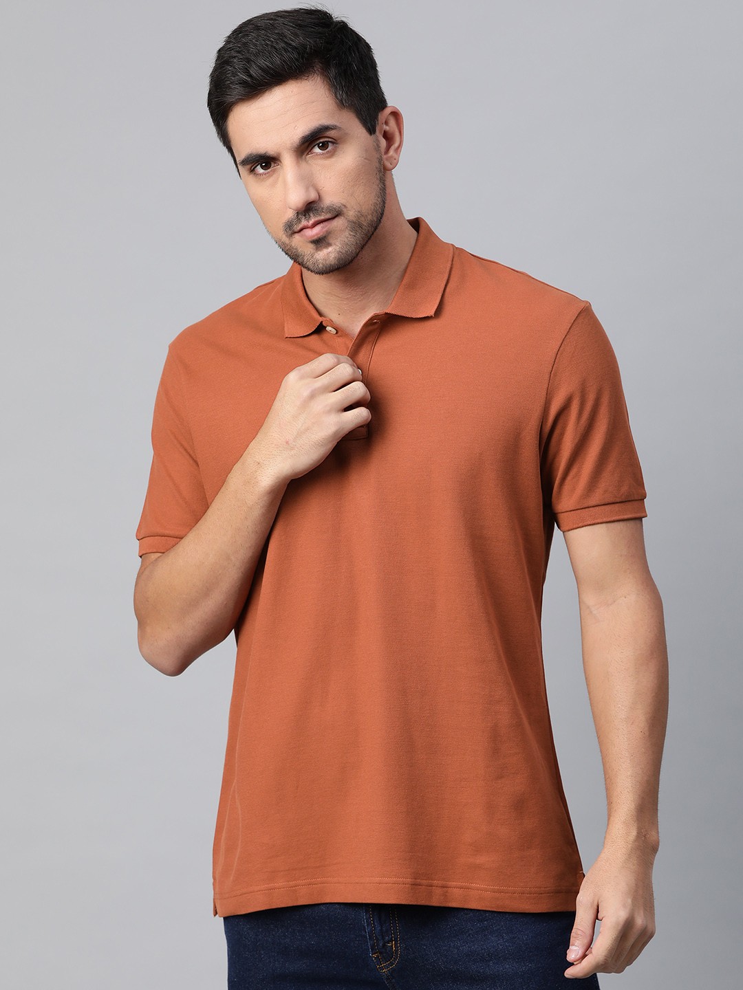 

Marks & Spencer Men Rust Brown Polo Collar Pure Cotton T-shirt