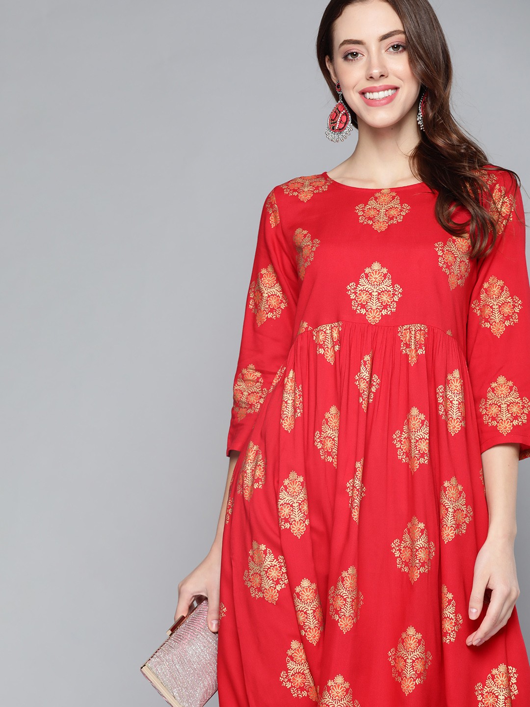 

HERE&NOW Women Red Ethnic Motifs Printed Kurta