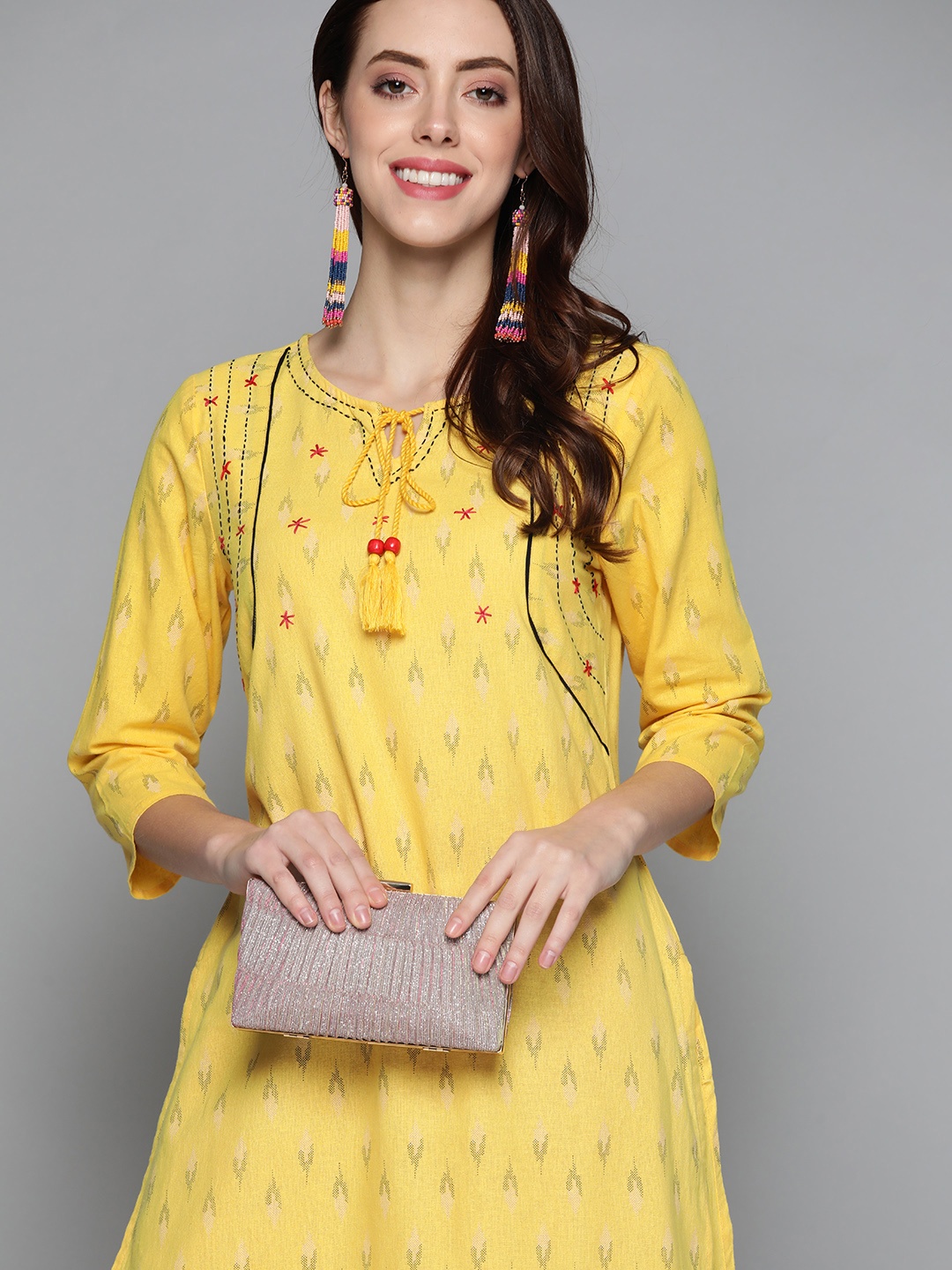 

HERE&NOW Women Yellow Ethnic Motifs Pure Cotton Printed Kurta