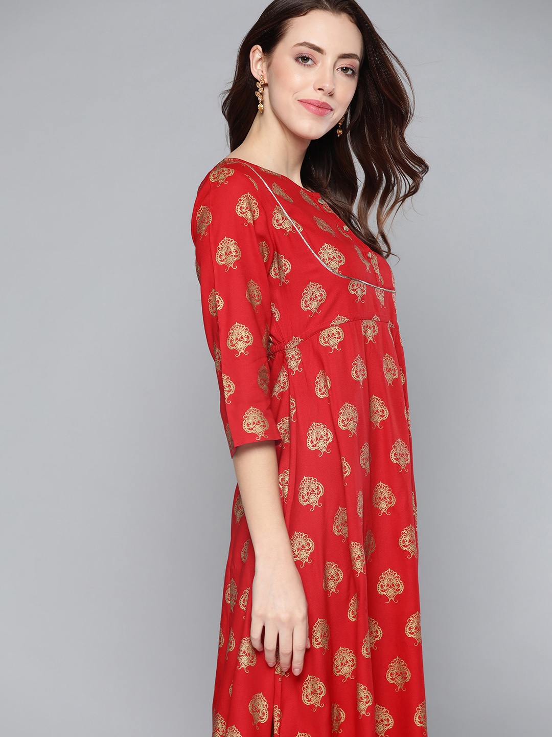 

HERE&NOW Women Red & Gold-Toned Ethnic Motifs Printed Kurta