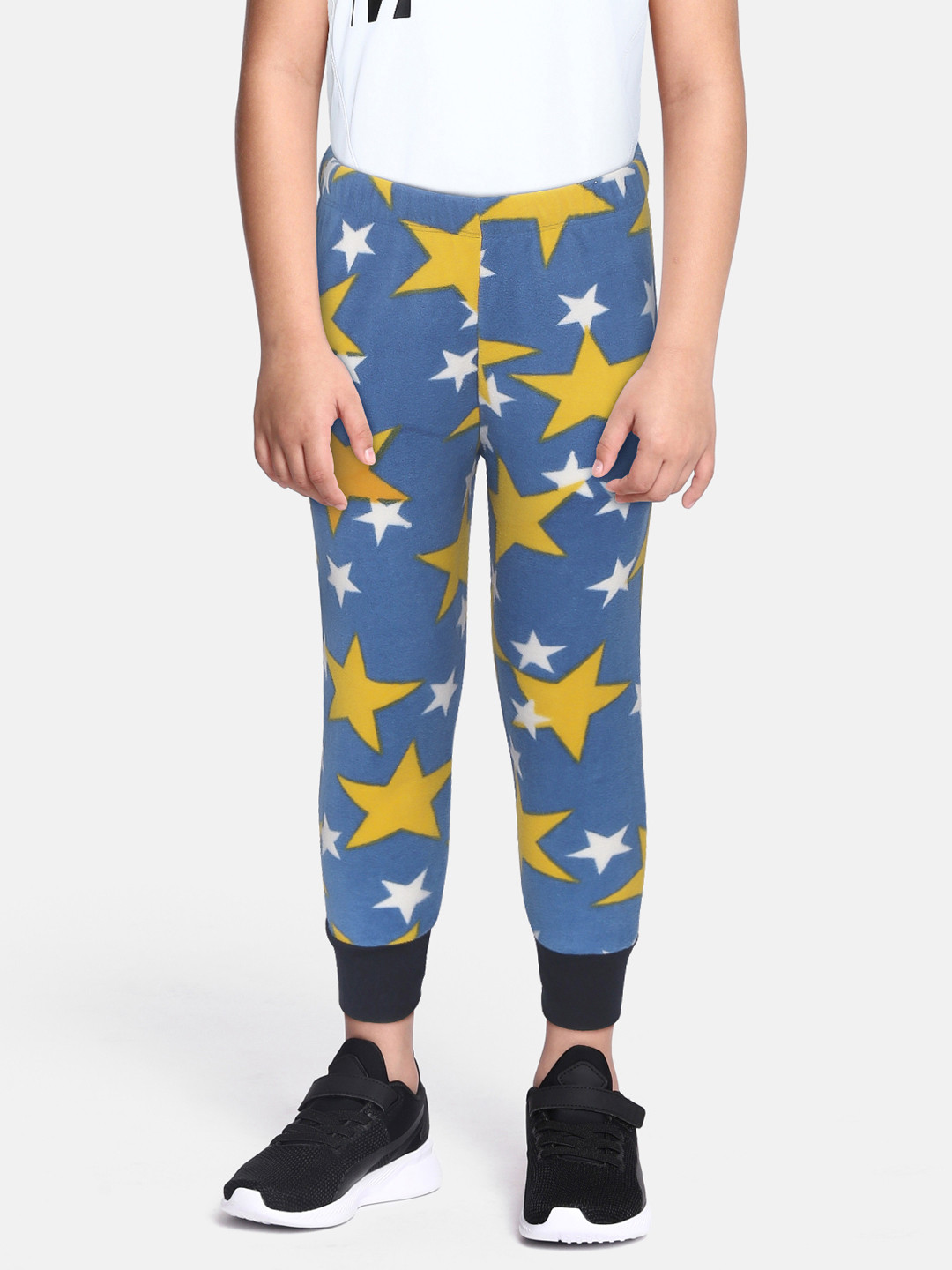 

CrayonFlakes Kids Blue & Yellow Star Print Slim Fit Polar Fleece Joggers