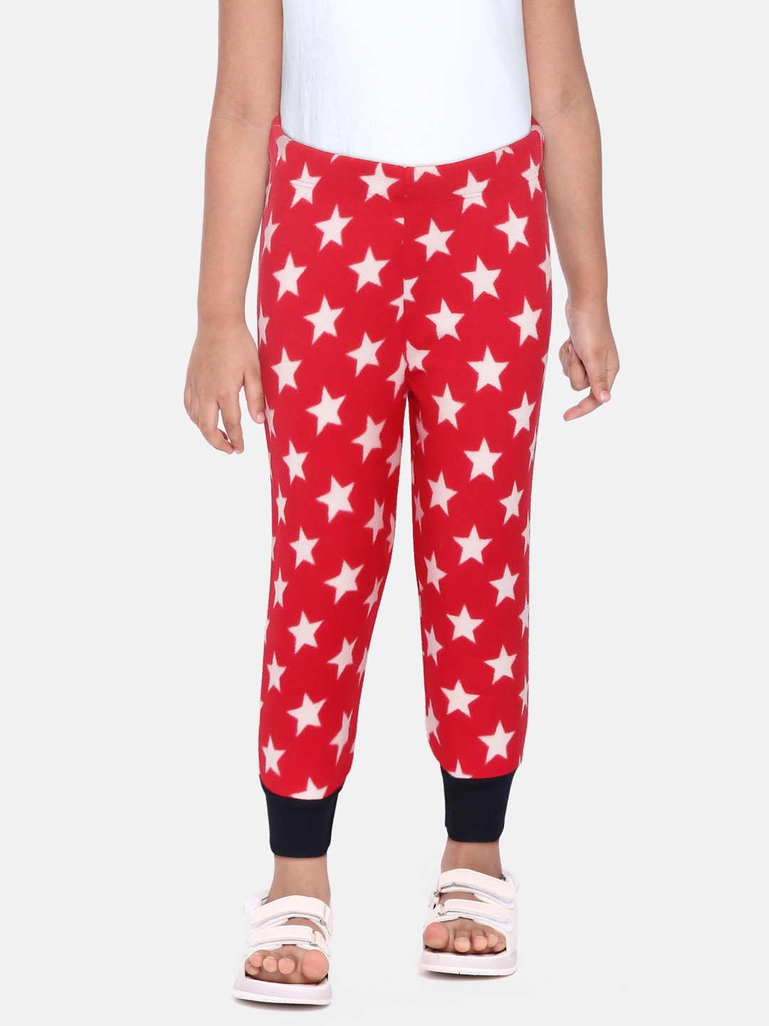 

CrayonFlakes Kids Red & White Star Print Slim Fit Polar Fleece Joggers