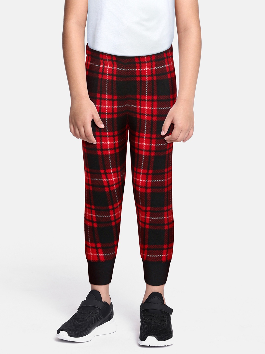 

CrayonFlakes Boys Checked Polar Fleece Joggers, Red