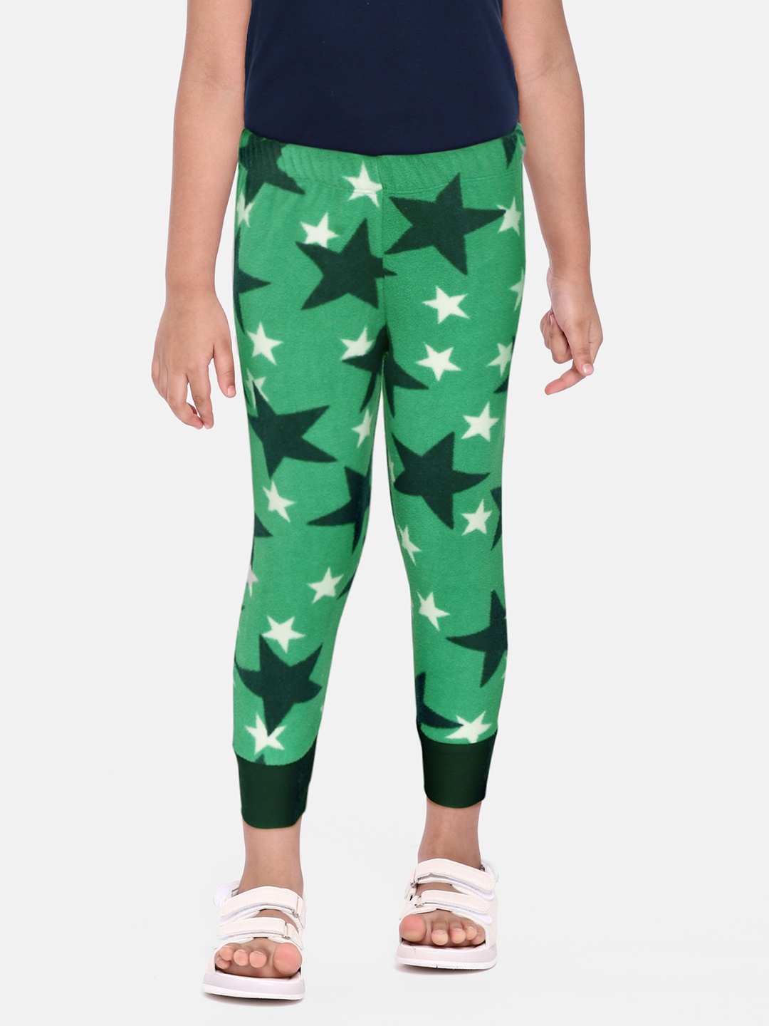 

CrayonFlakes Girls Green Stars Printed Polar Fleece Joggers